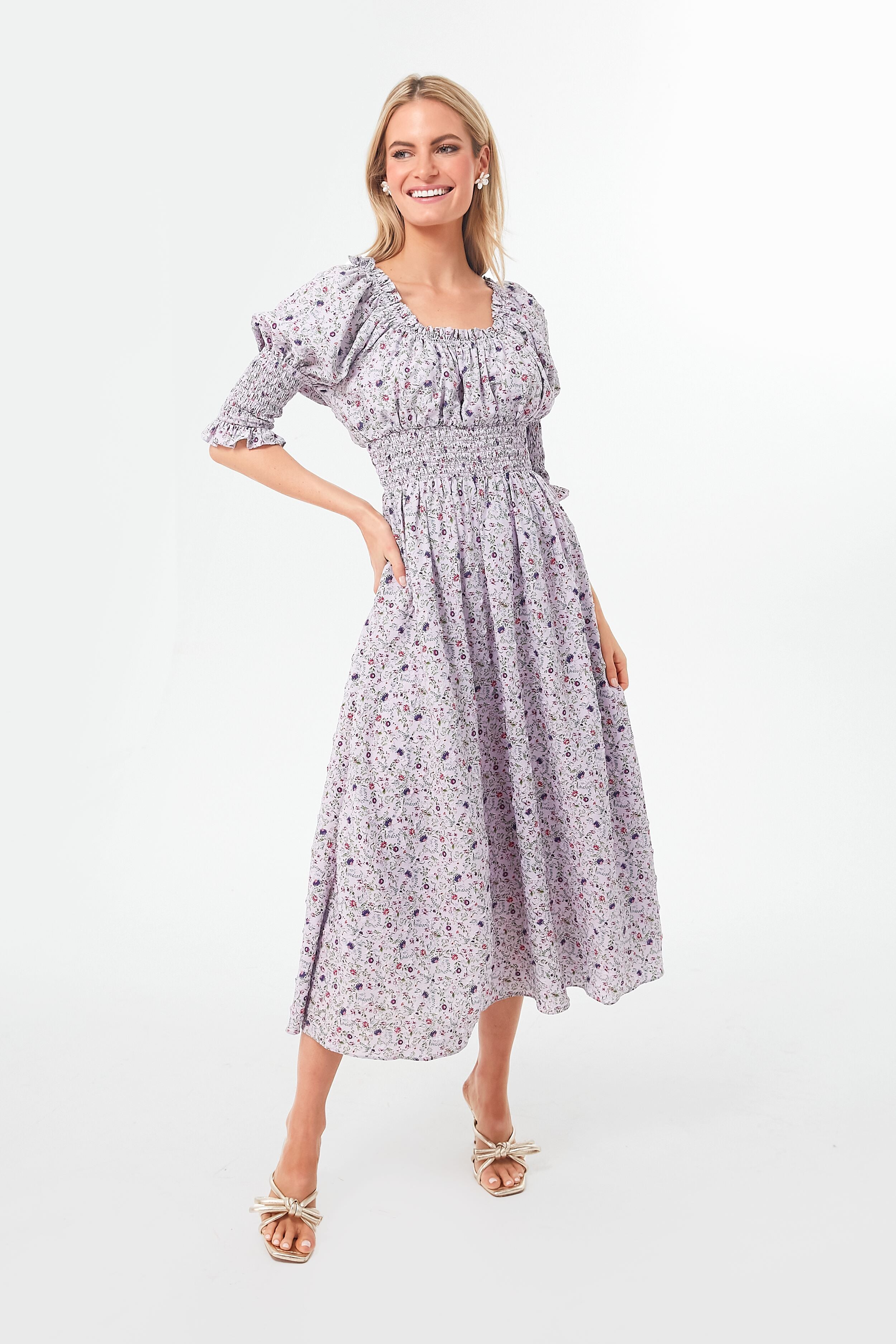 Lilac Ruched Neck Cali Midi Dress | Hyacinth House