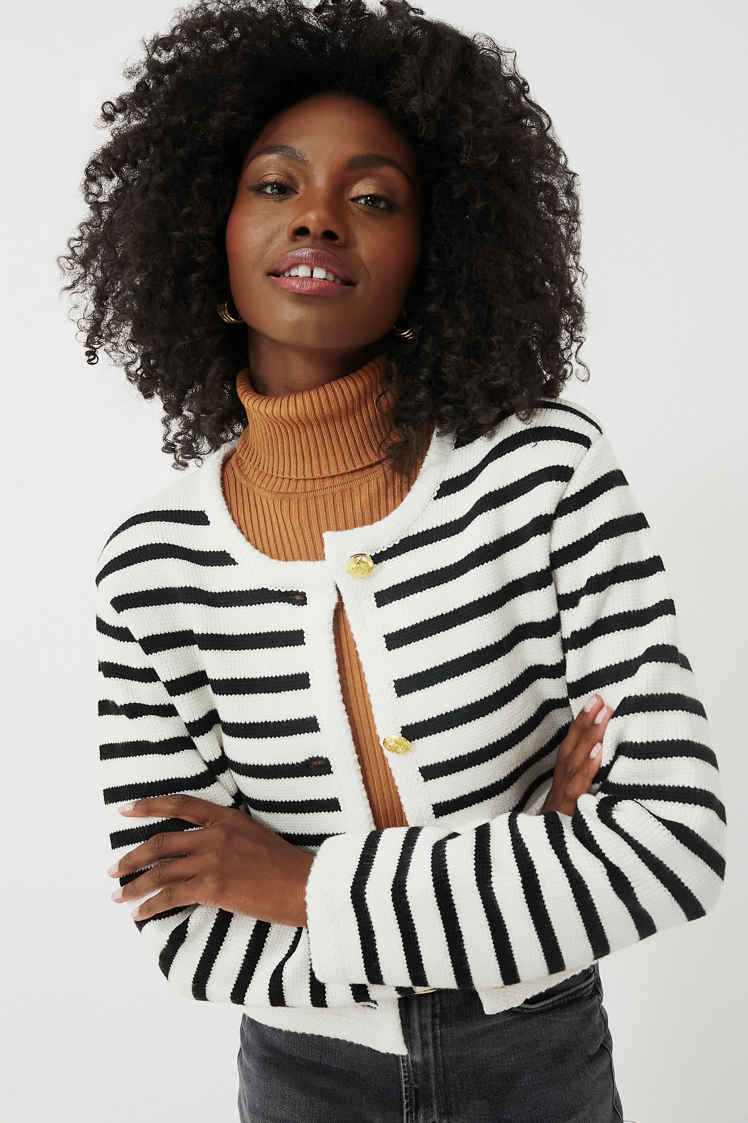 Black & Cream Stripe Annie Structured Cardigan English Factory