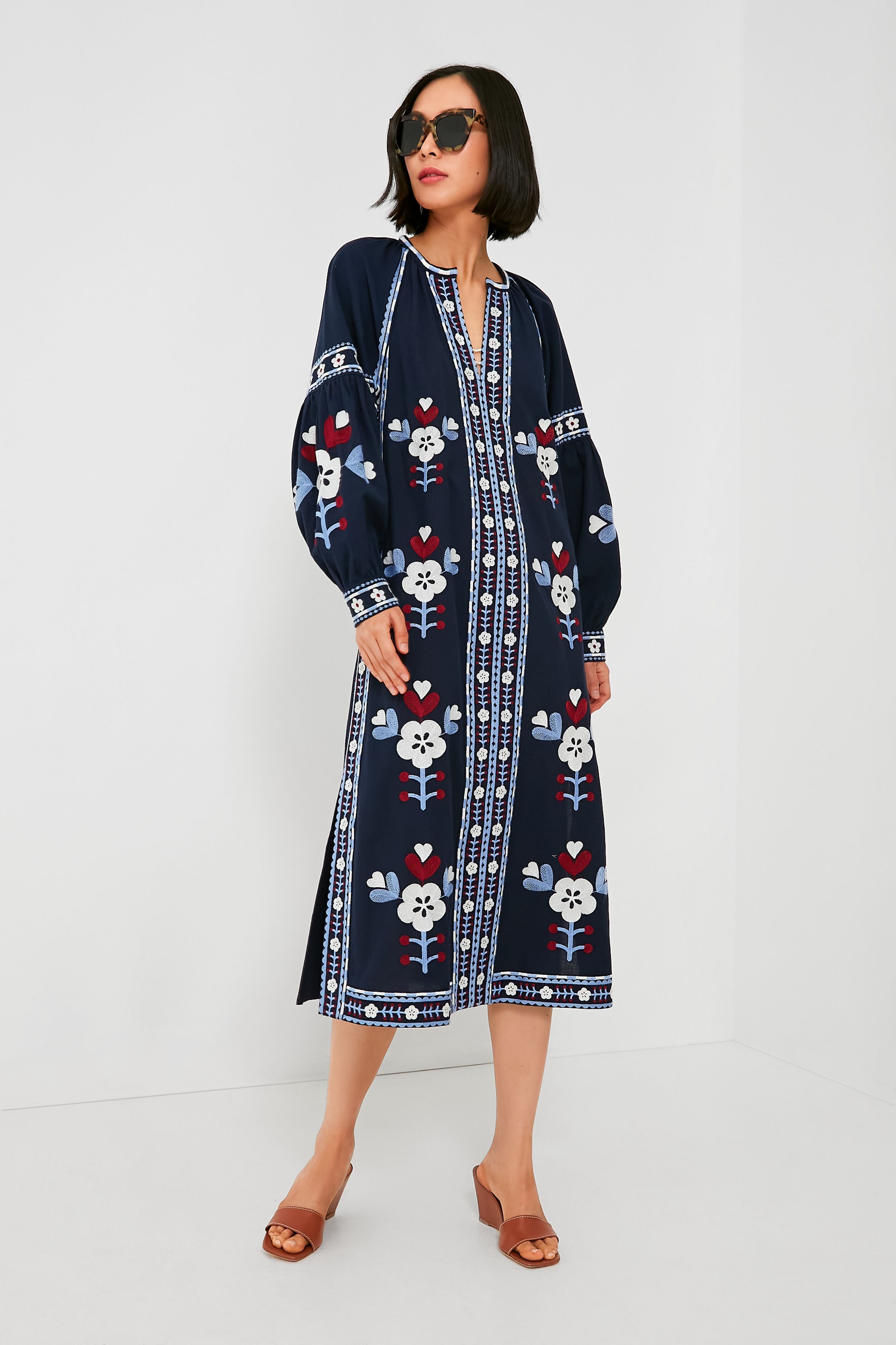 Exclusive Navy Shaina Embroidery Long Sleeve Dress | Sea New York