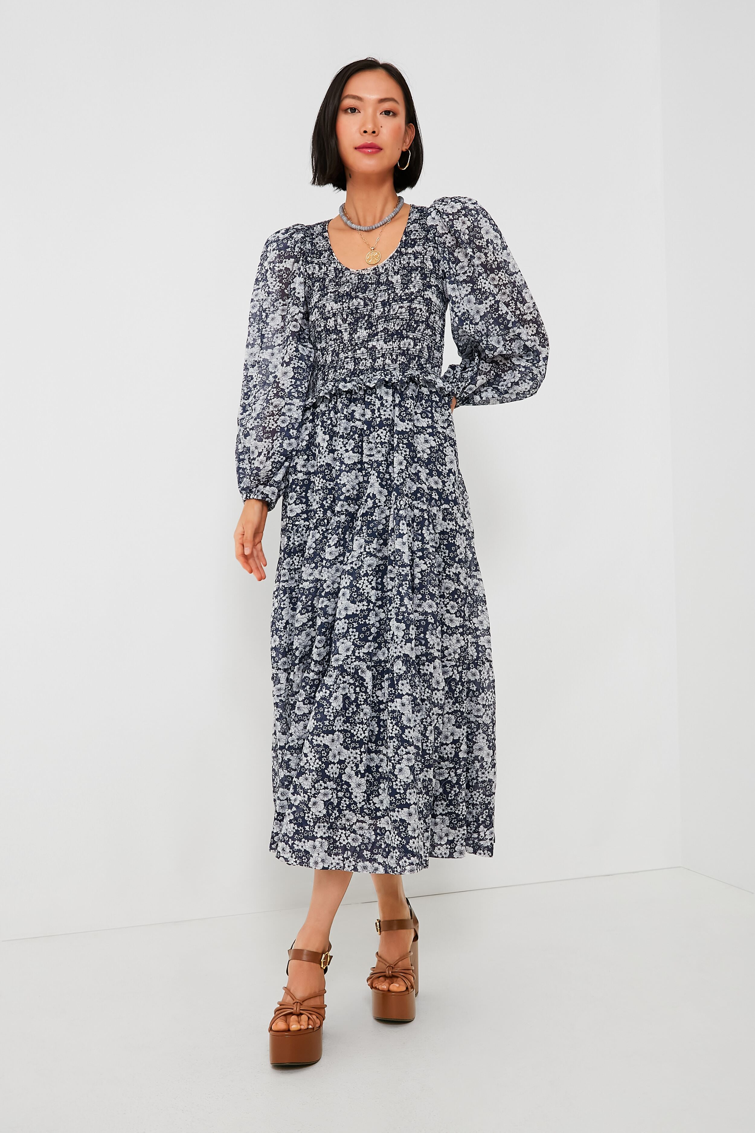 Multi Suzie Print Long Sleeve U-Neck Dress | Sea New York