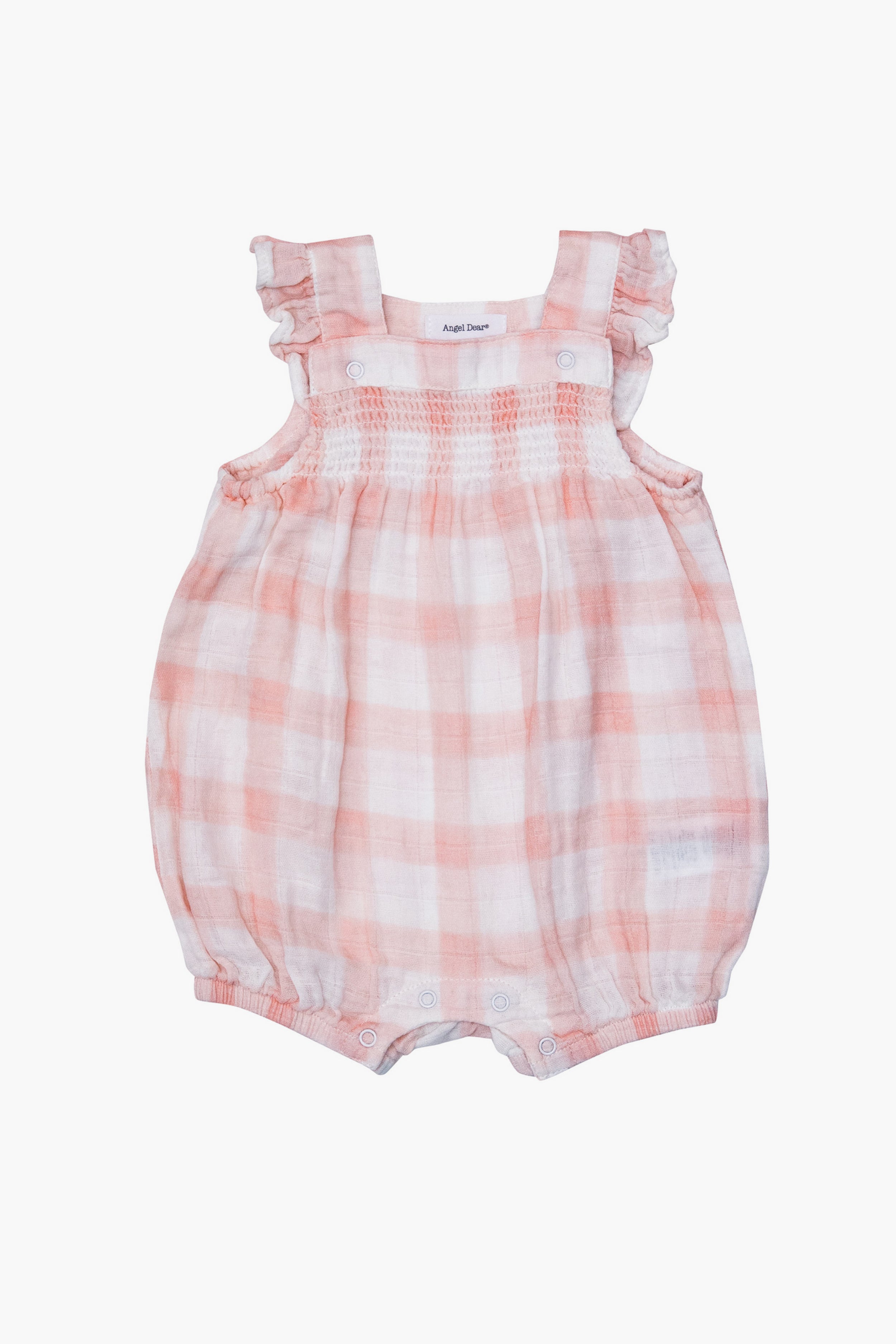 Pink Painted Gingham Smocked Front Overall Shortie | Angel Dear