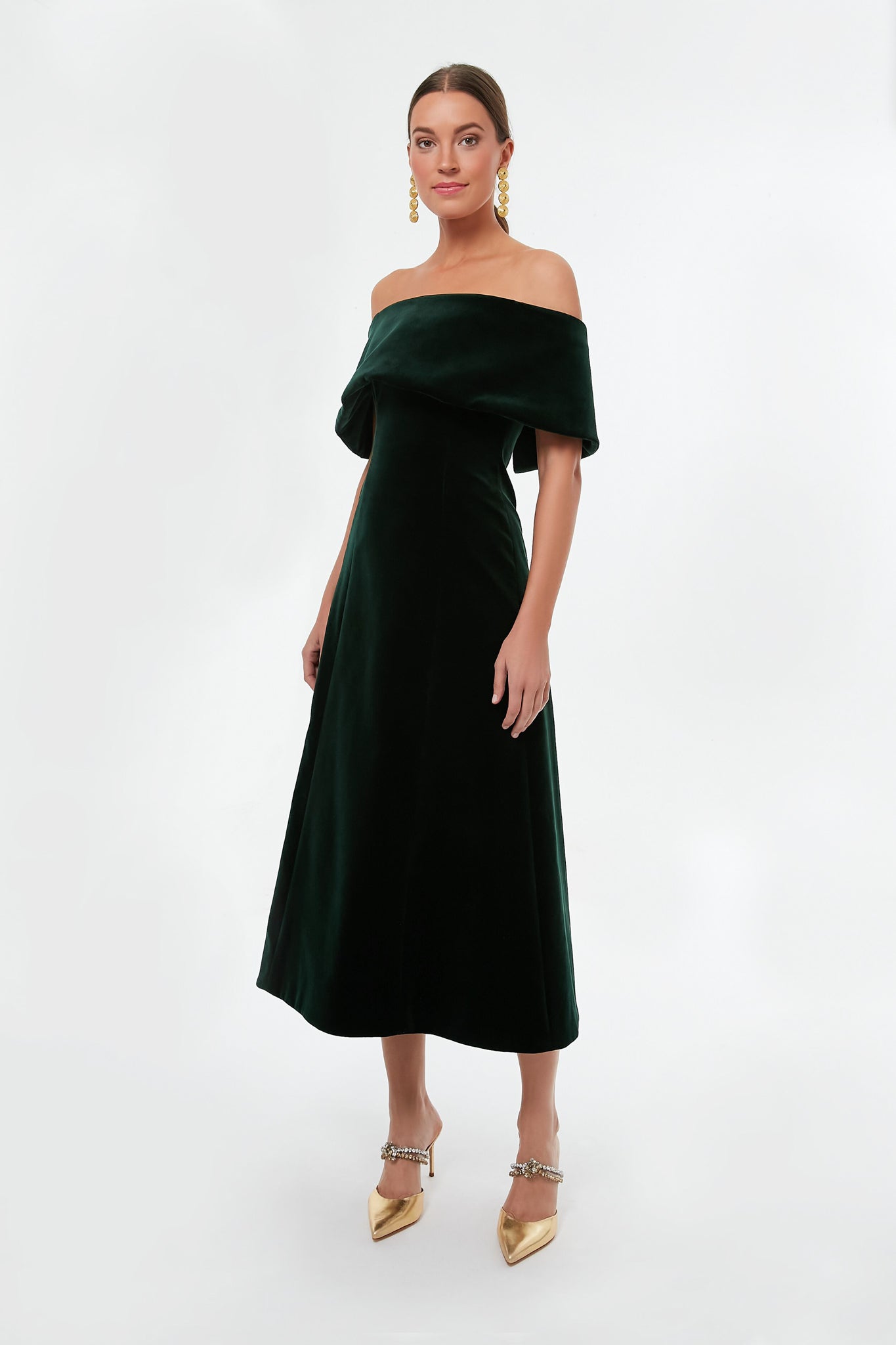 Dark Green Cotton Velvet Carita Dress | Emilia Wickstead