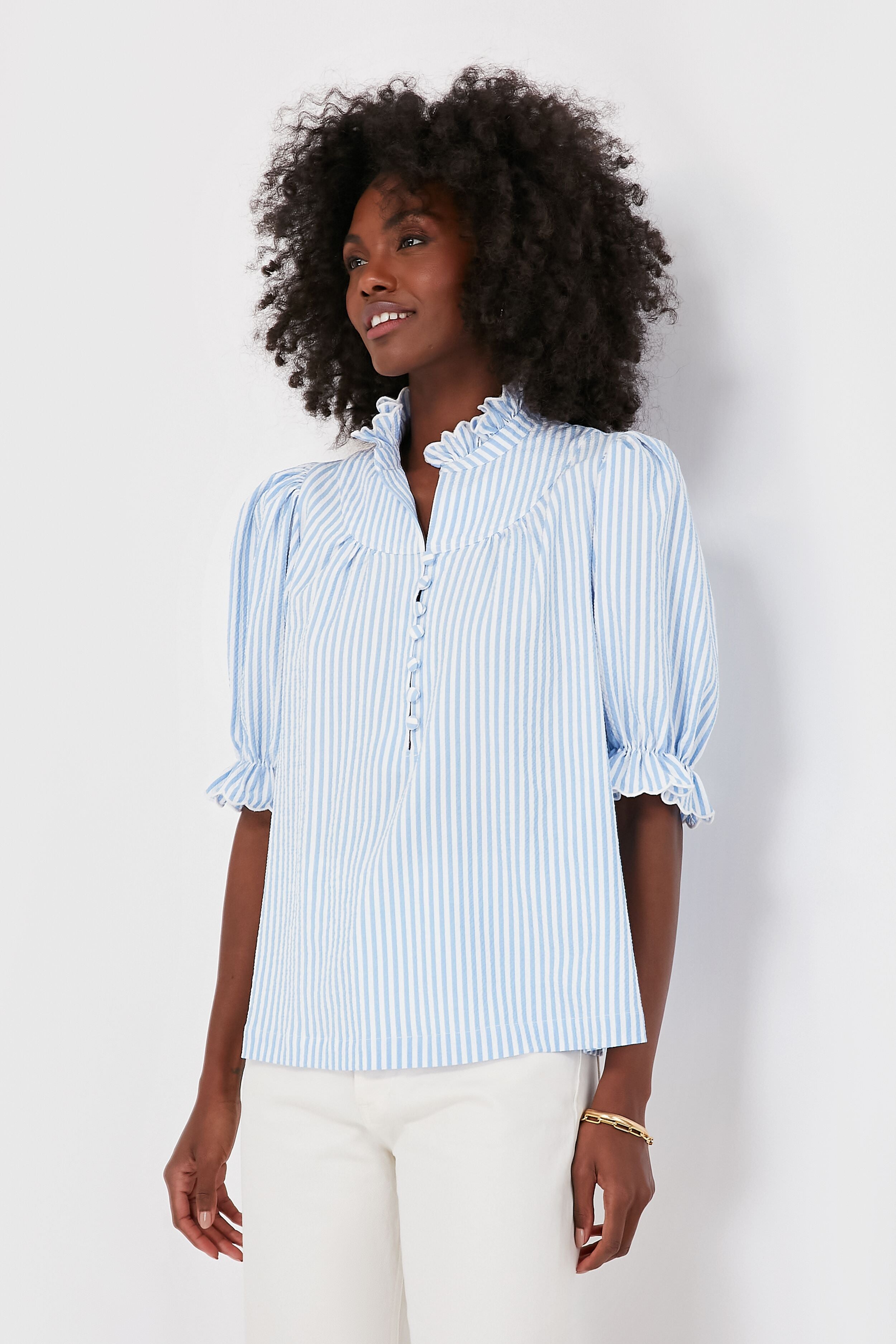 Blue Stripe Selena Blouse | Pomander Place