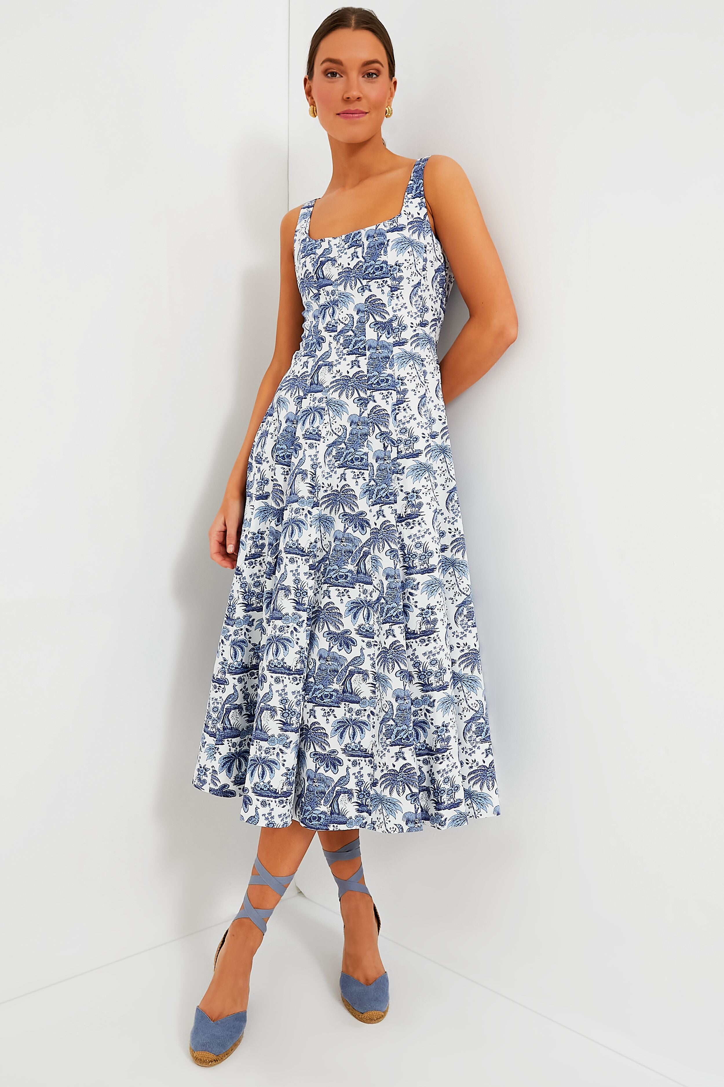 Blue Toile Wells Dress | STAUD