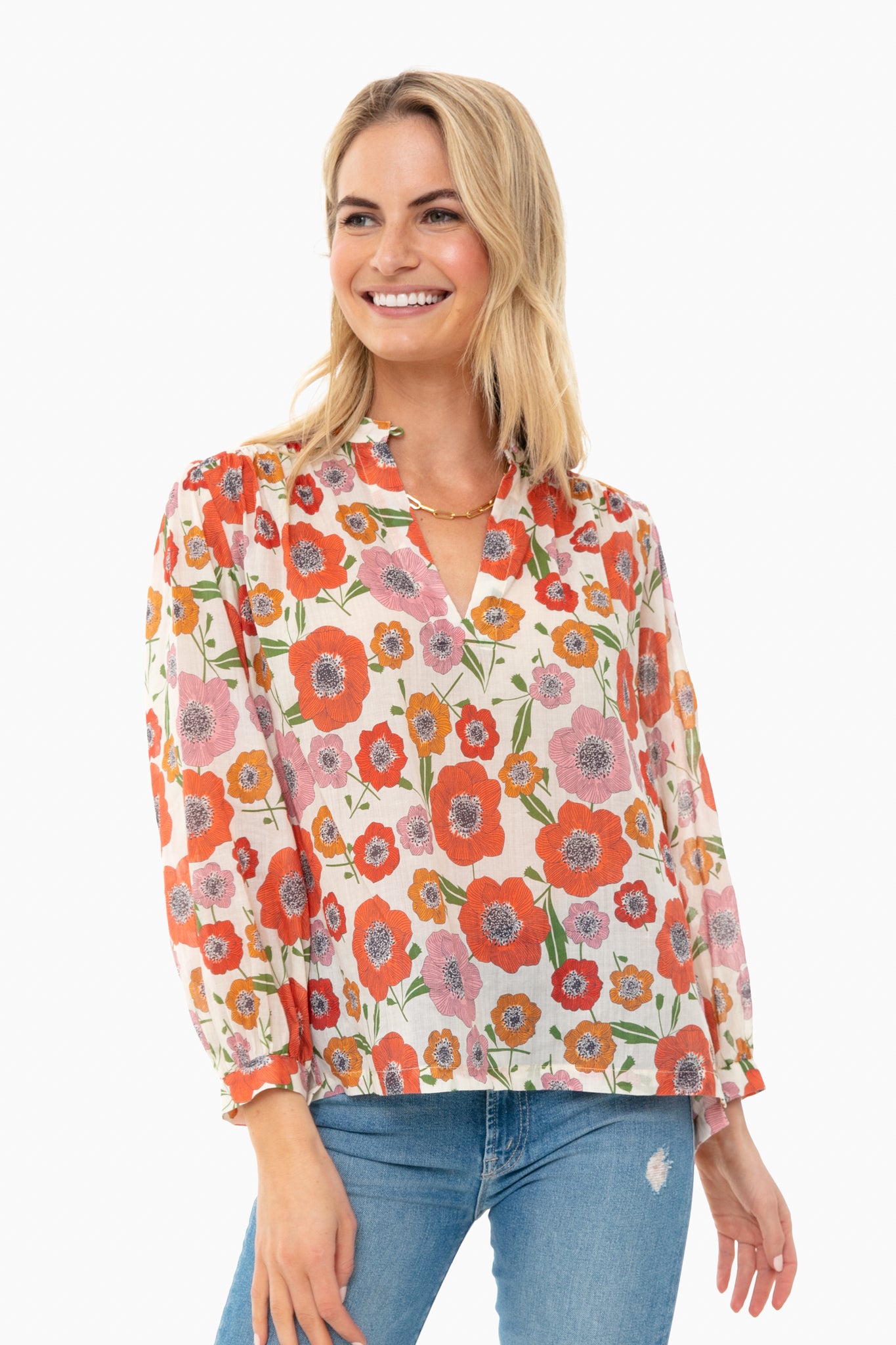 Poppy Print Bailey Boho Blouse | TROVATA Birds of Paradis