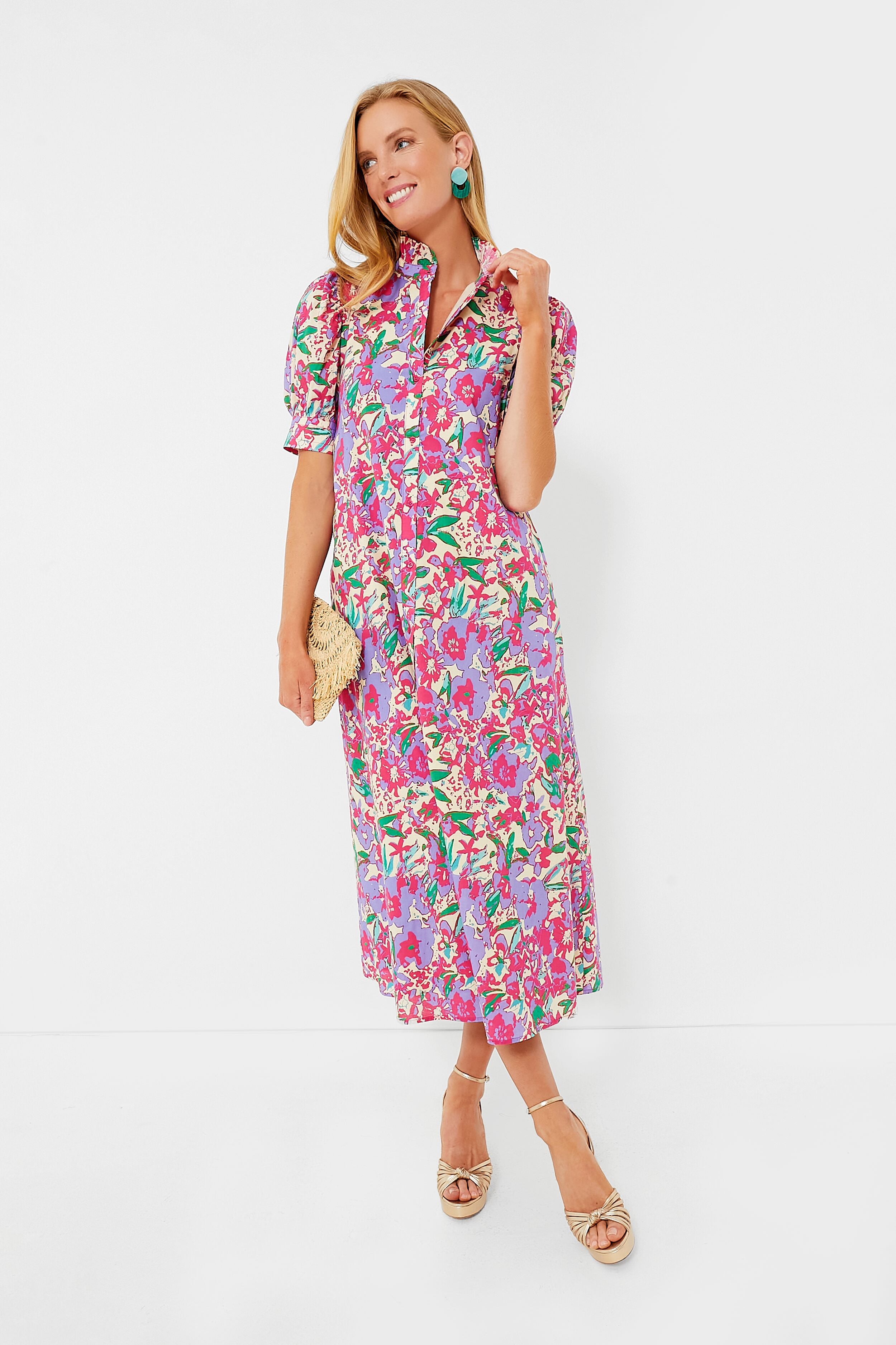 Magenta Multi Floral Ruffle Collar Louisa Maxi Dress