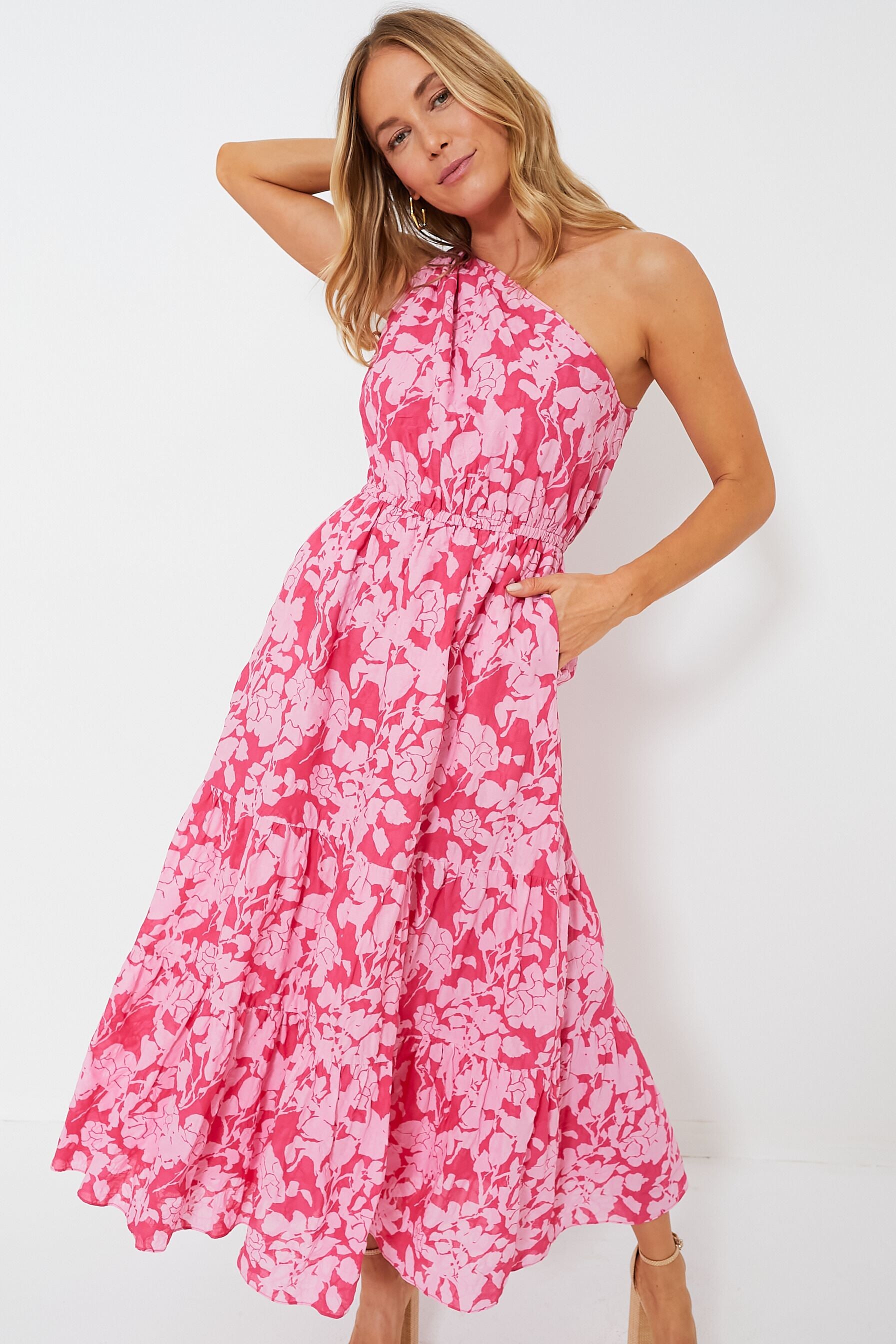 Pink Floral One Shoulder Sybil Maxi Dress | Hyacinth House