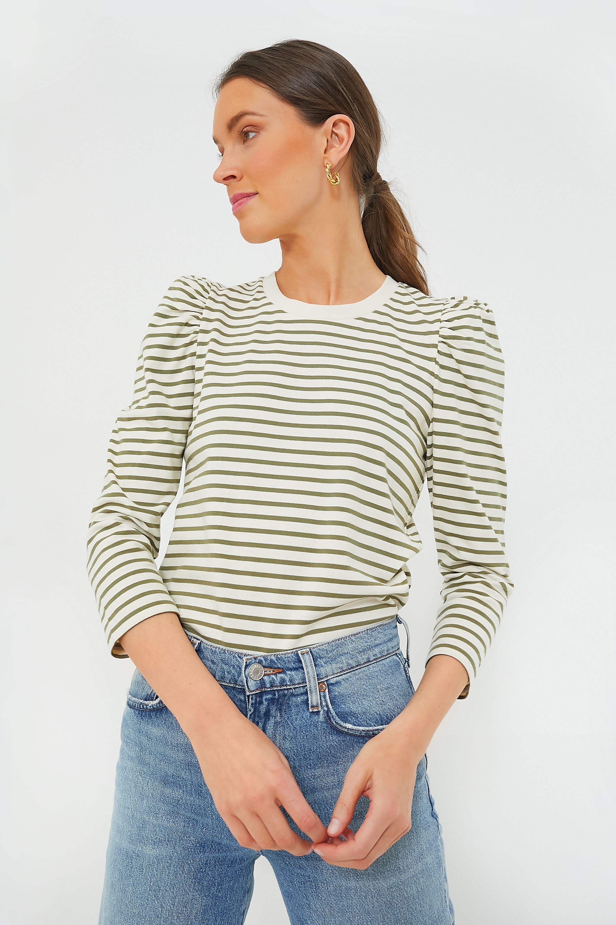 Olive Striped Vesty Long Sleeve Crewneck | Pomander Place