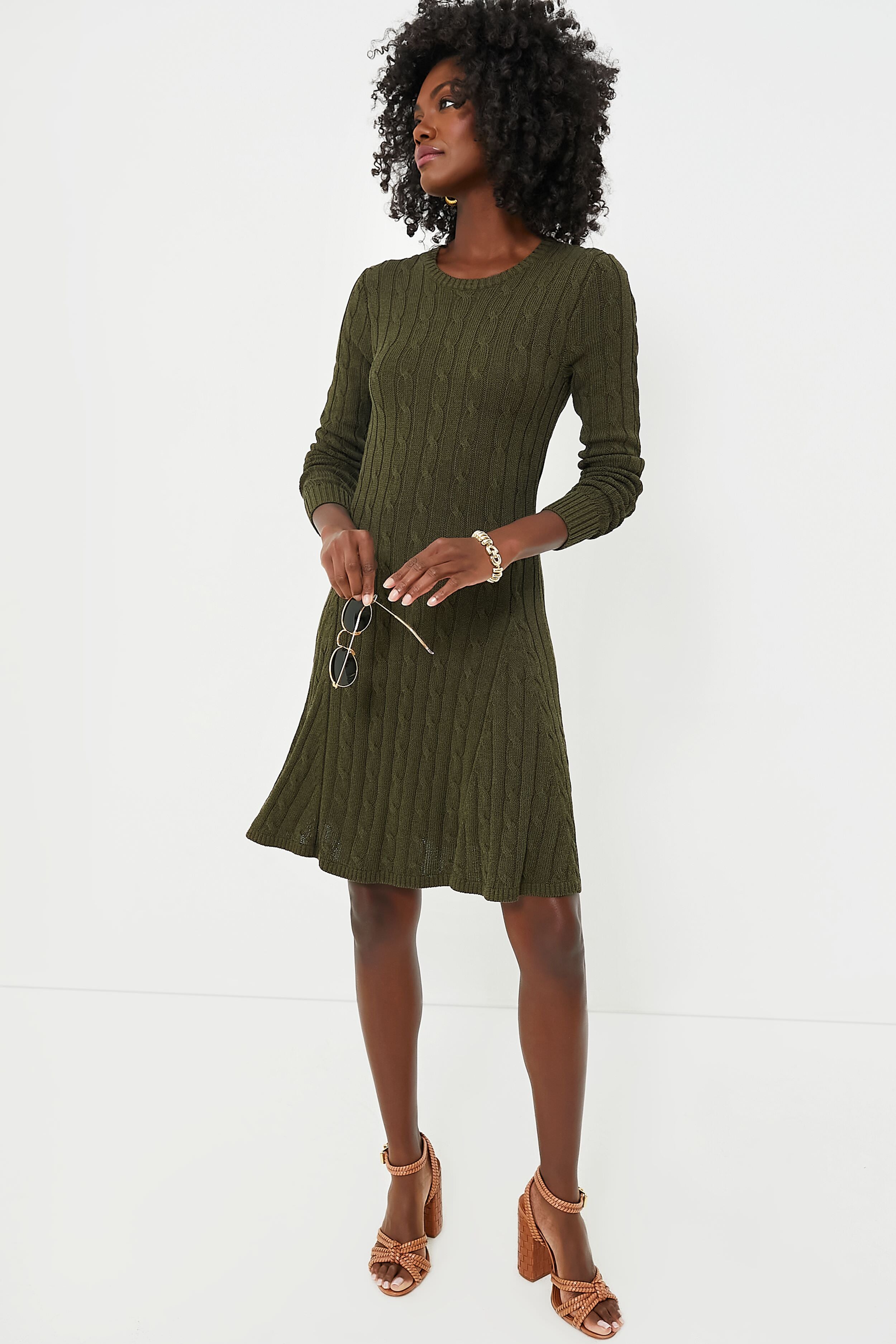 Canopy Olive Viscose Cotton Blend Long Sleeve Dress | Polo Ralph Lauren