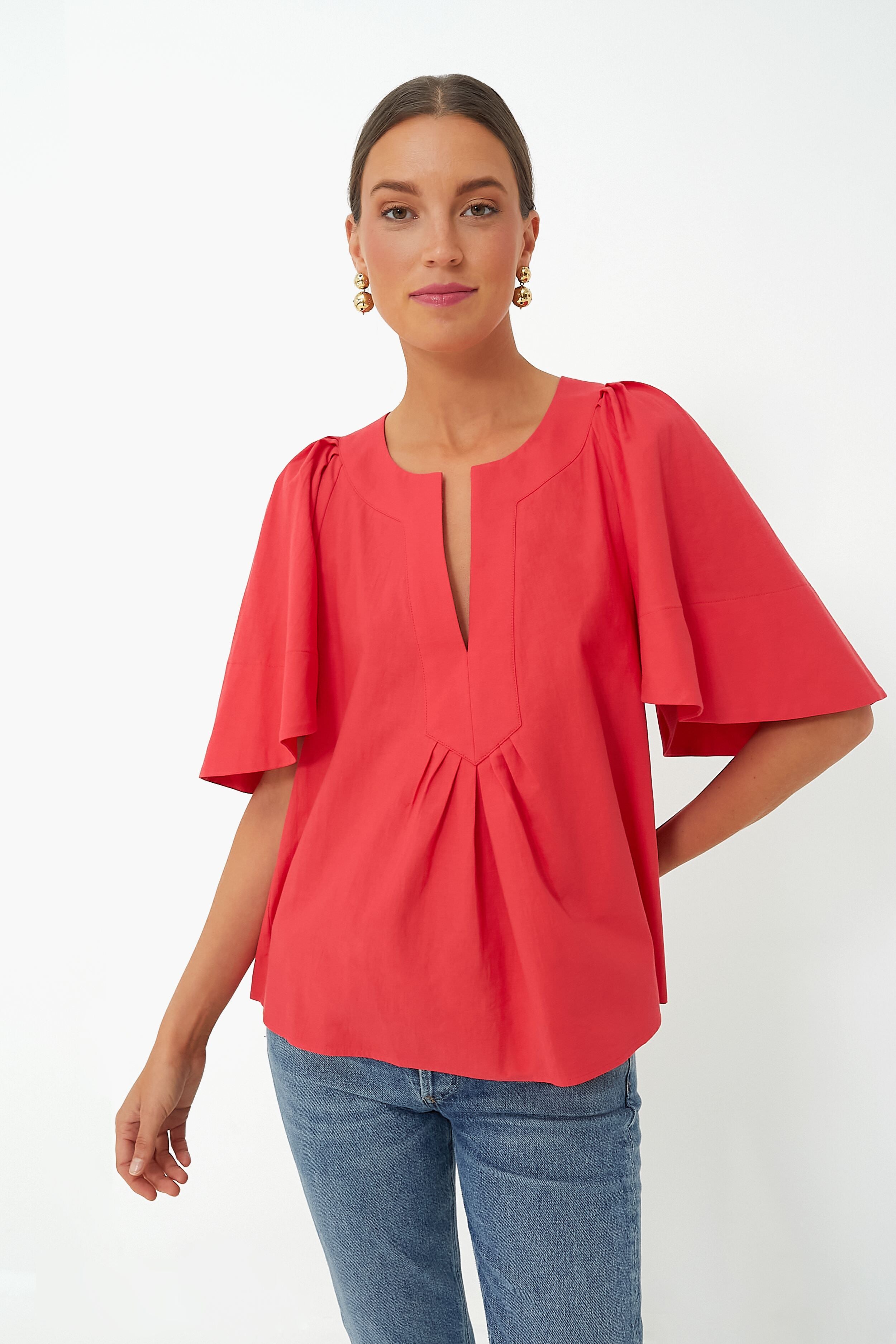 Red Finley Flutter Sleeve Top | Pomander Place