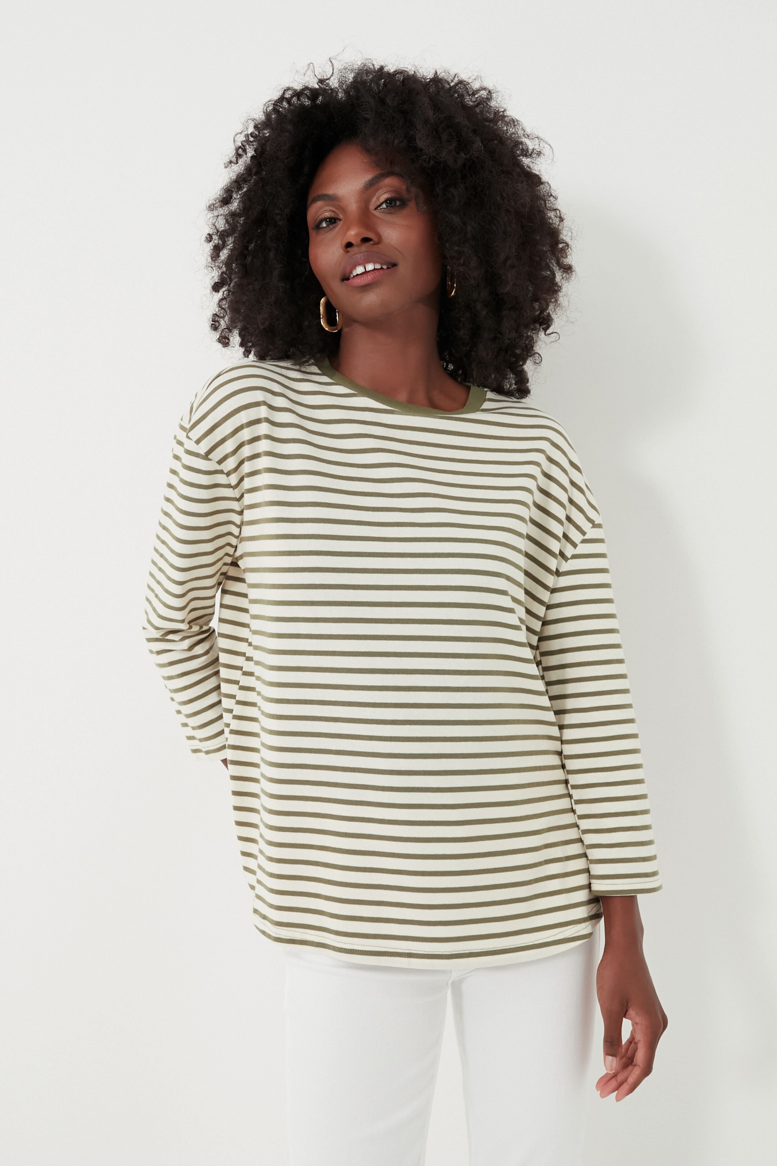 Olive Striped Knit Popover | Pomander Place