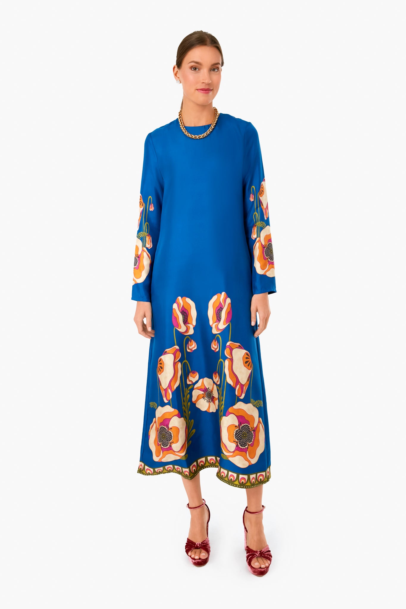 Poppies Blue Placee Long Sleeve Swing Dress | La DoubleJ | Tuckernuck