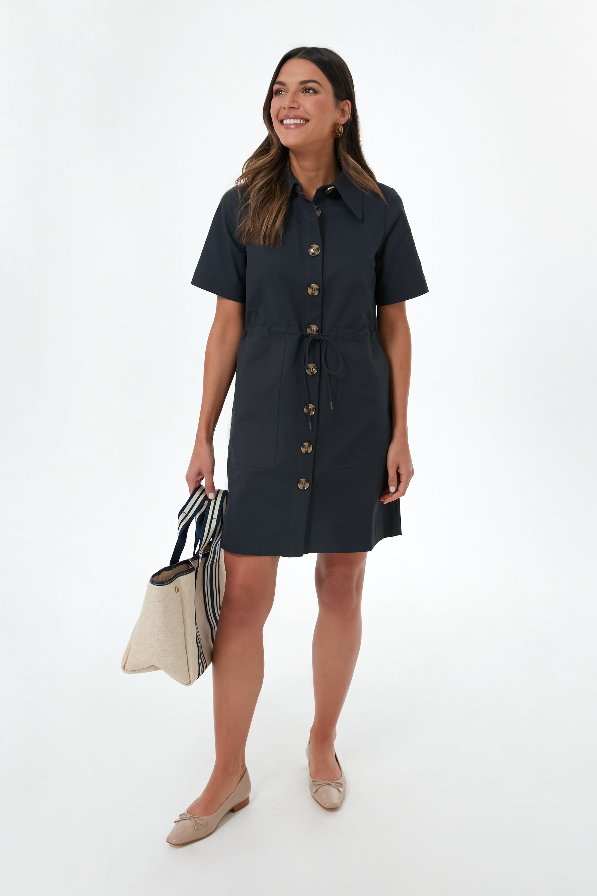 Navy Drawstring Carson Dress | Tuckernuck