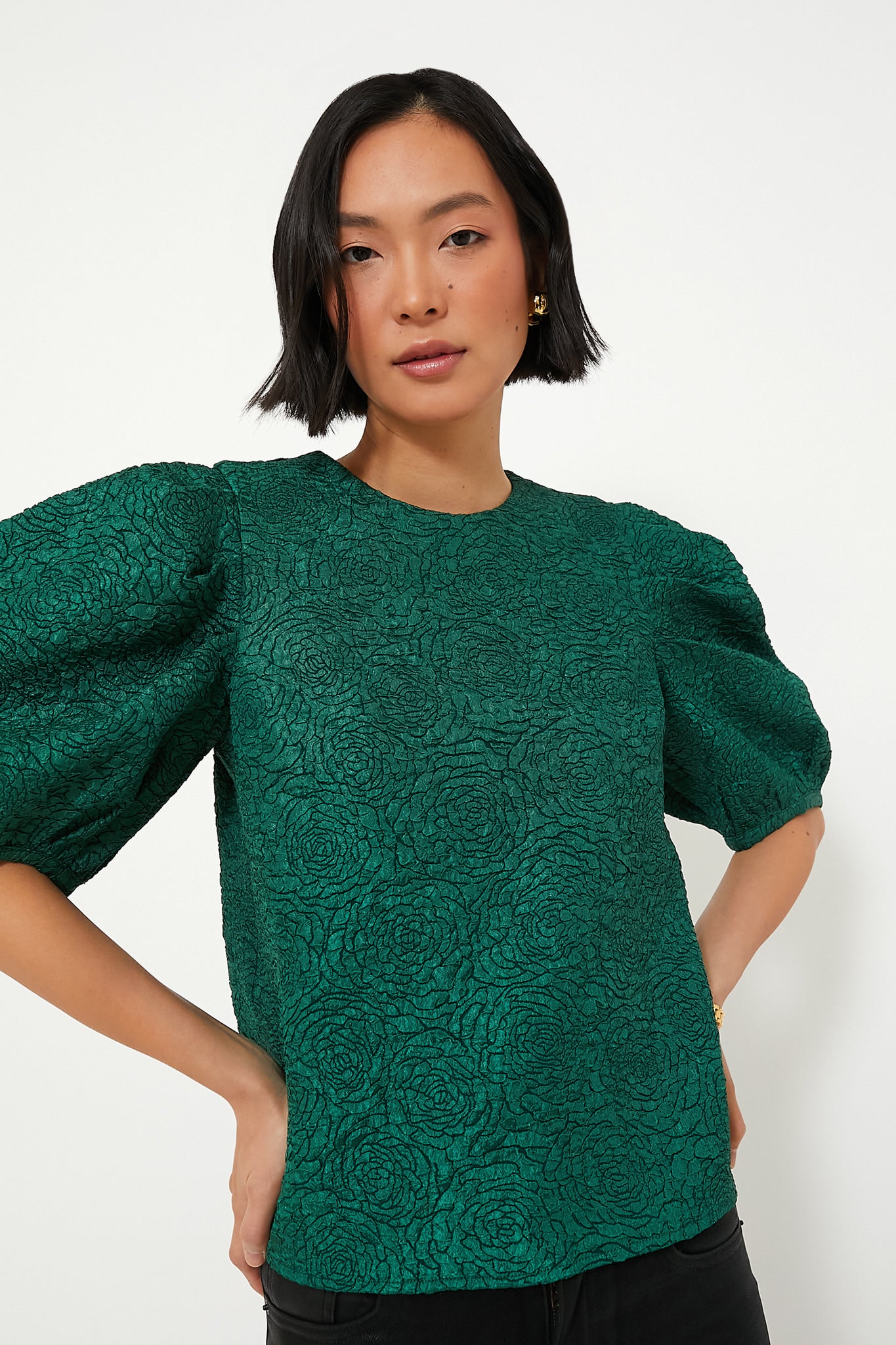 Green Jacquard Noelle Blouse | Hyacinth House