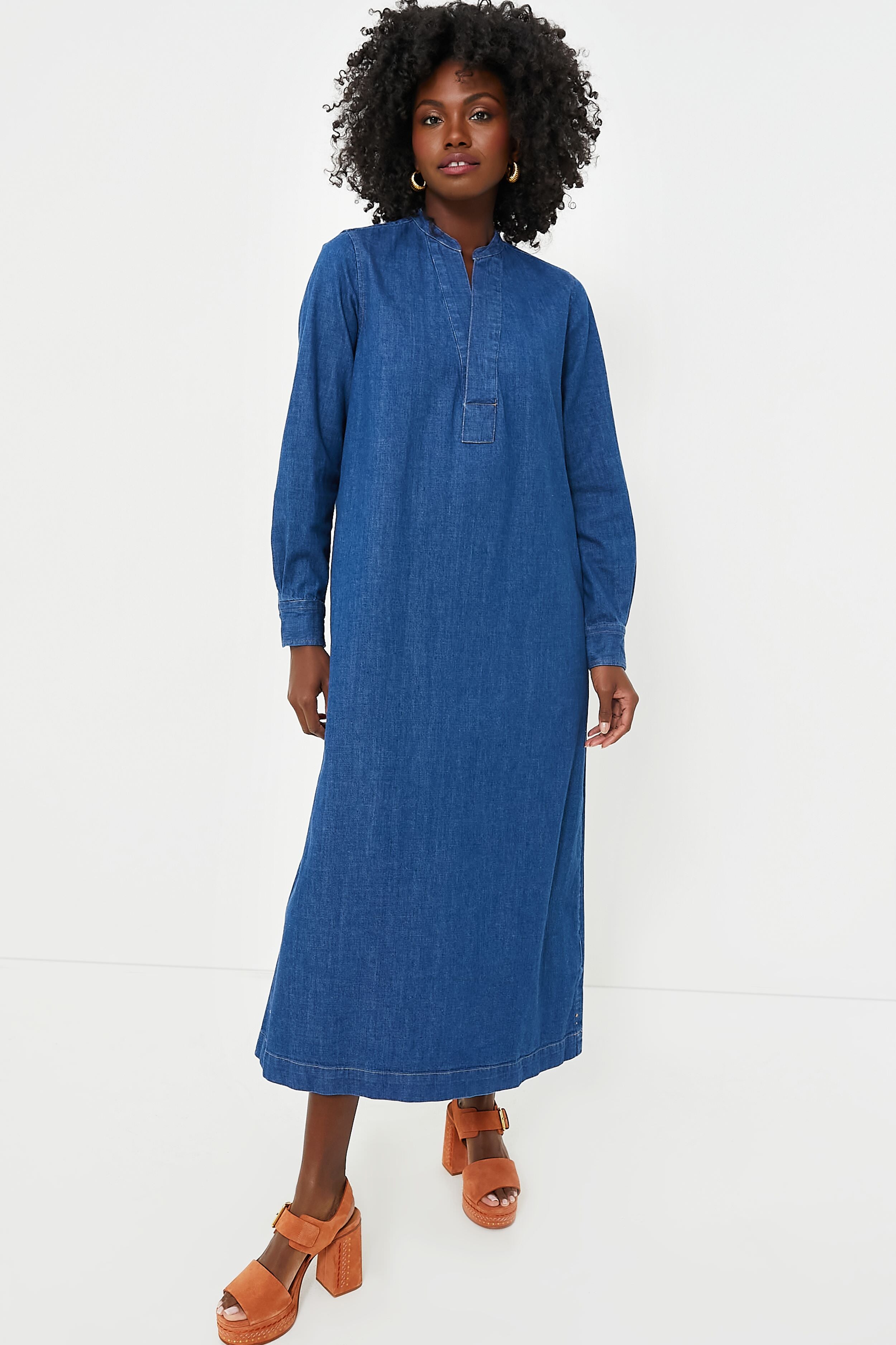 Indigo Cotton Twill Long Sleeve Day Dress | Polo Ralph Lauren