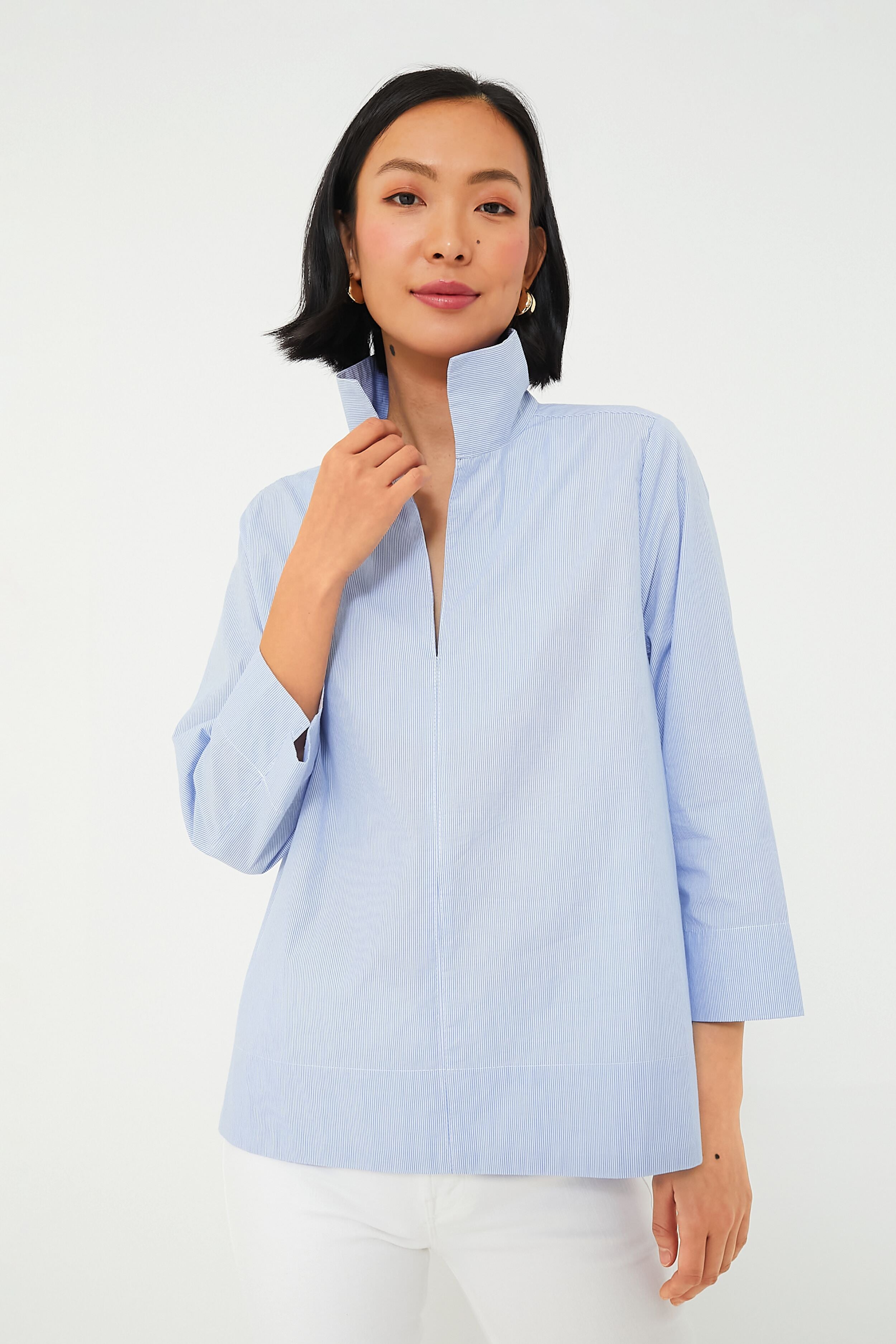 Blue Sullivan Stand Collar Blouse | Tuckernuck