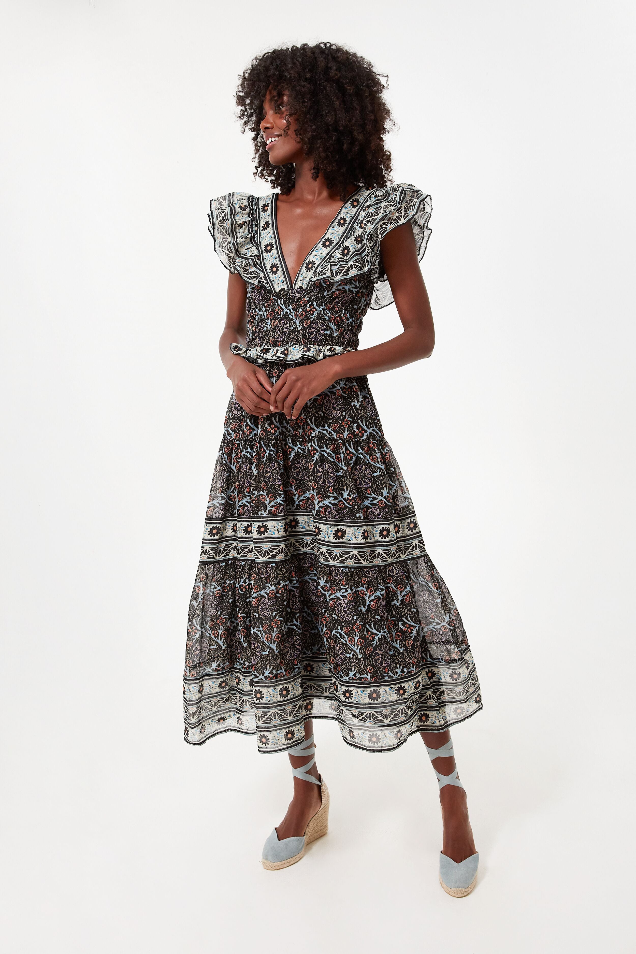 Black Marlee Print Flutter Sleeve Dress | Sea New York | Tuckernuck