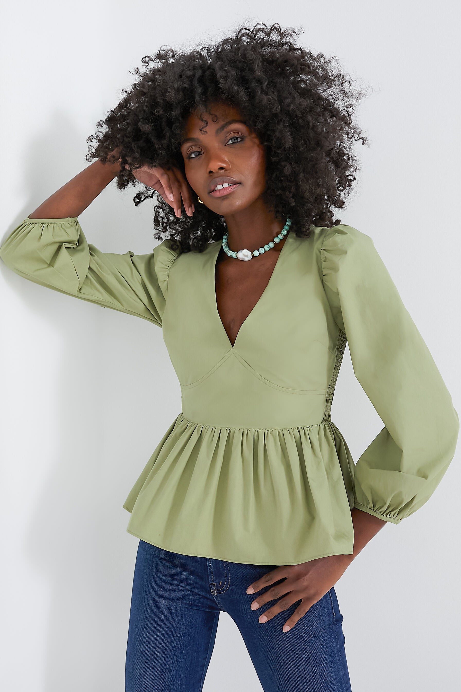 Sage Green Puff Sleeve Elaina Blouse | Hyacinth House