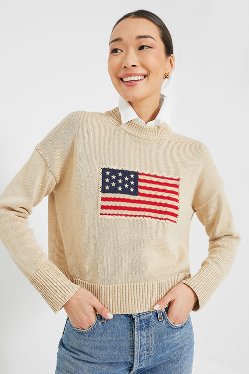 Ivory and Sandstone Cropped Puff Sleeve Americana Sweater | Tuckernuck