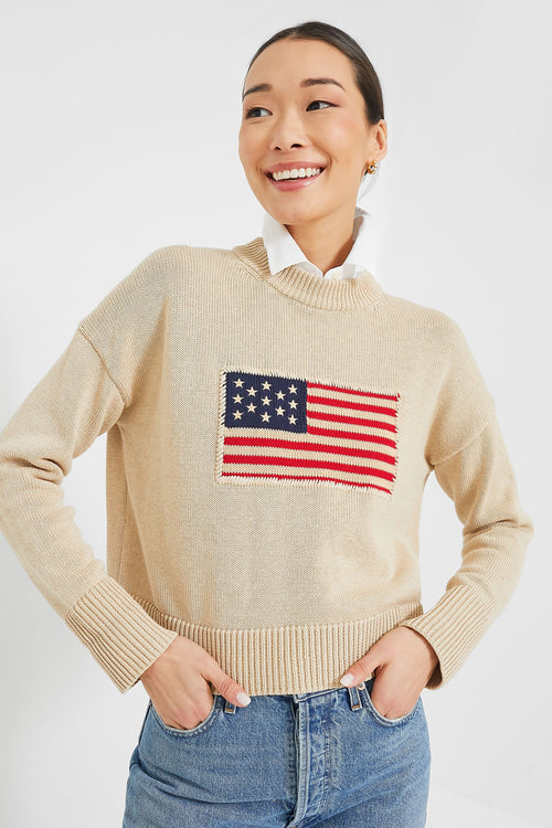 Red Cropped Puff Sleeve Americana Sweater | Tuckernuck