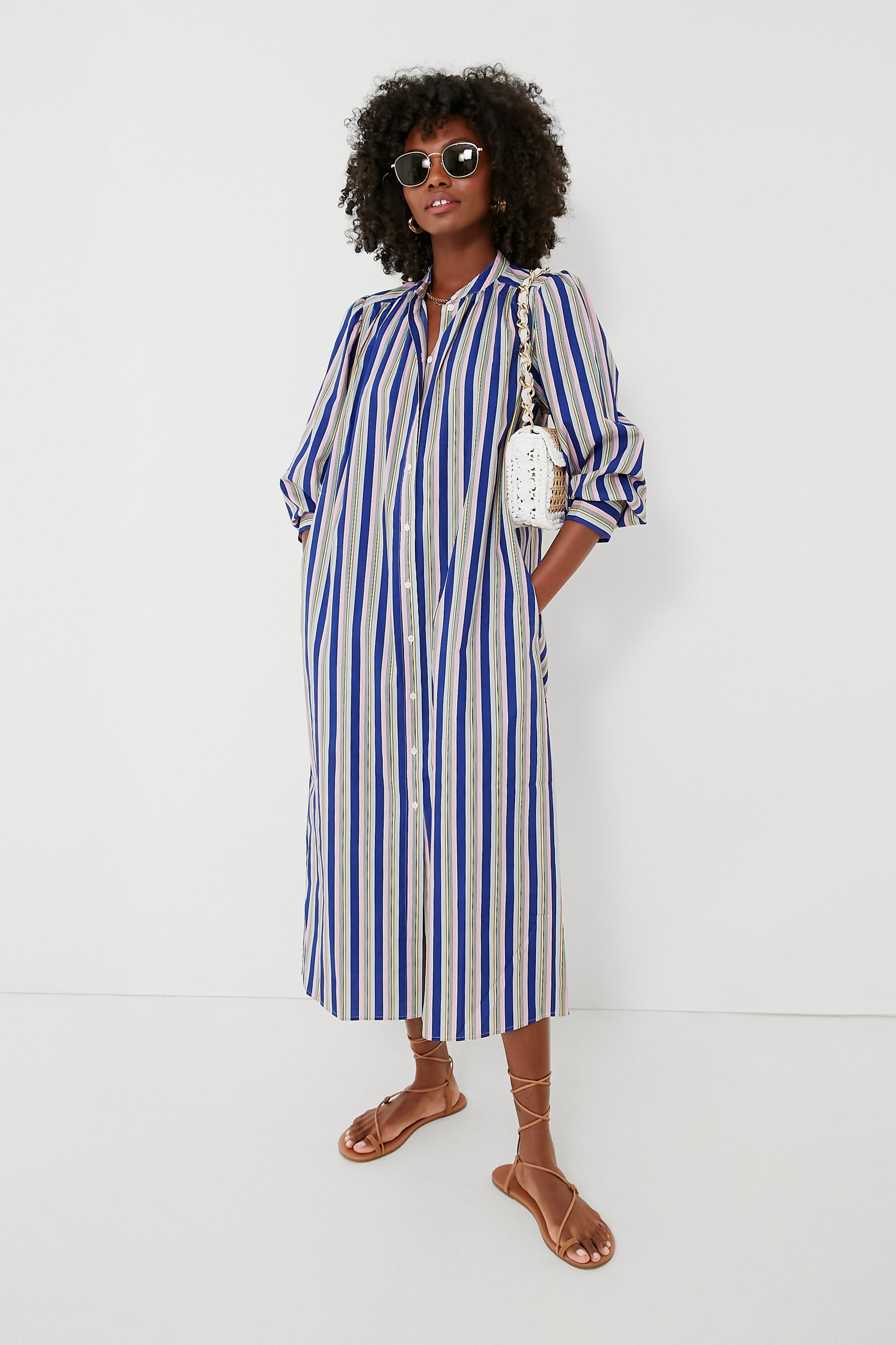 Swedish Blue Positano Stripe Shirt Dress | Oroton