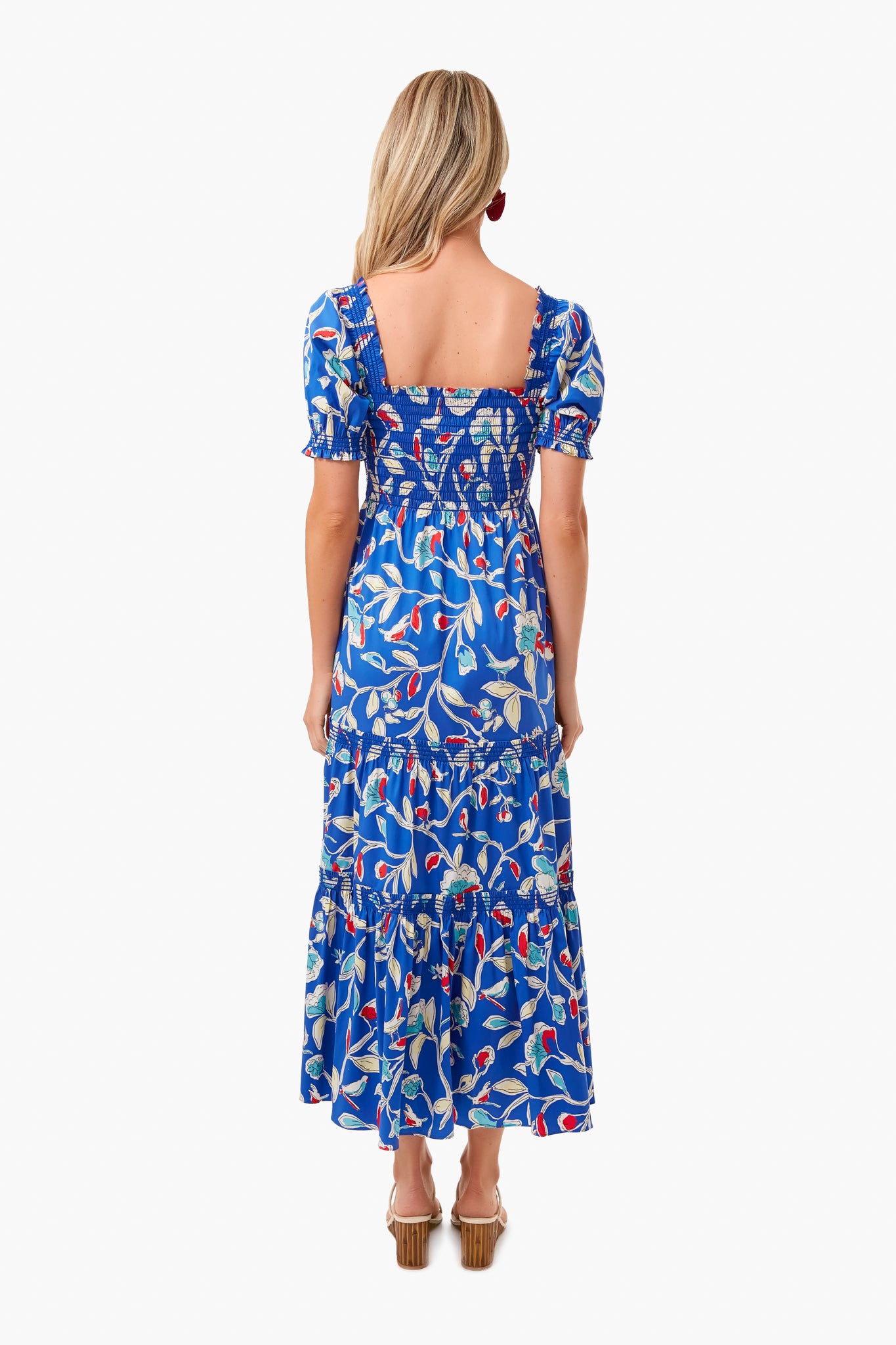 Blue Painted Roses Smocked Midi Dress | Tory Burch | Tuckernuck