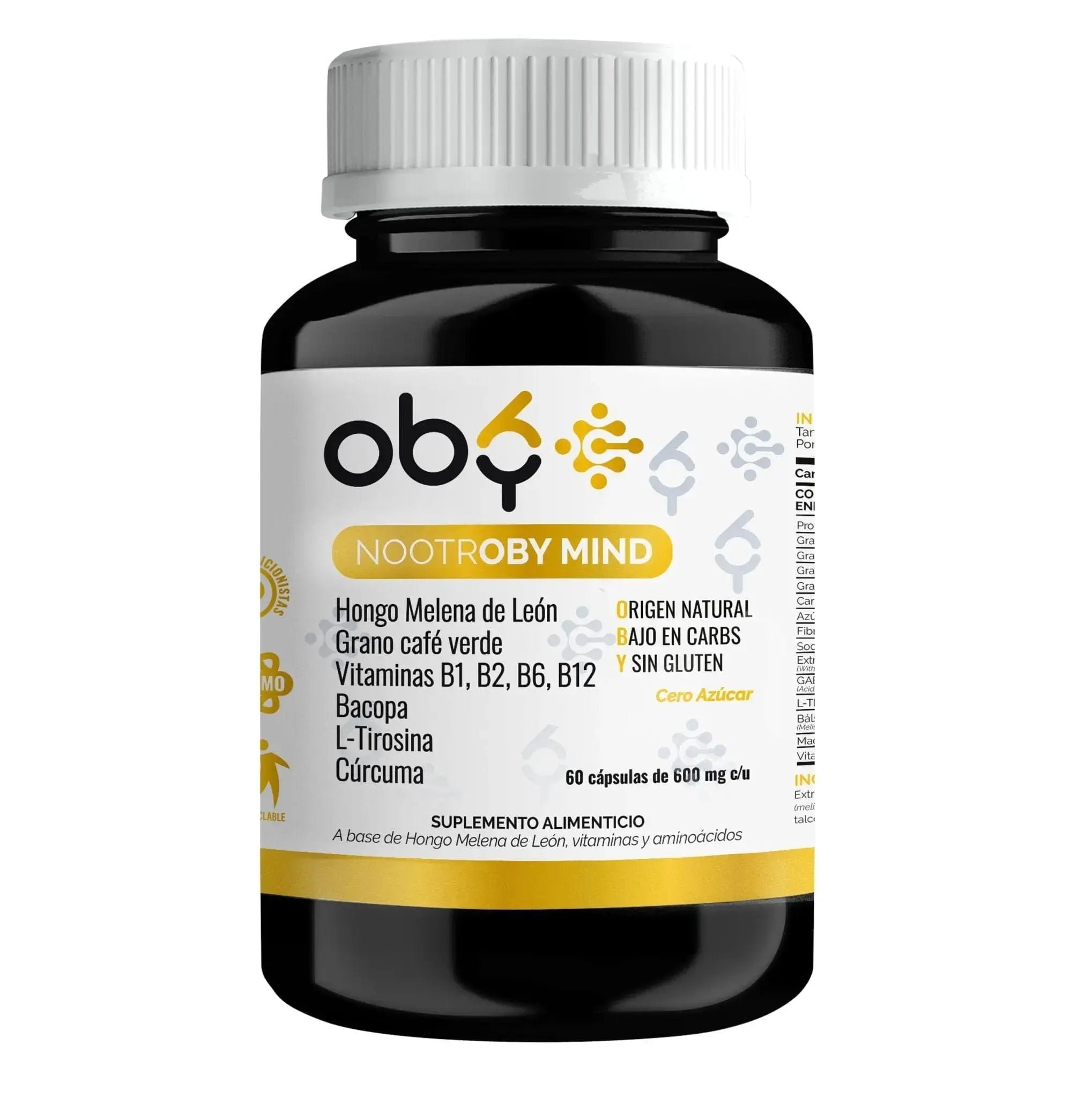 Nootrópicos, Melena de León, Bacopa, L-Tirosina, Cúrcuma y Vitamina B12, B1, B2, B6 | OBY Nootroby Mind - oby.mx product image