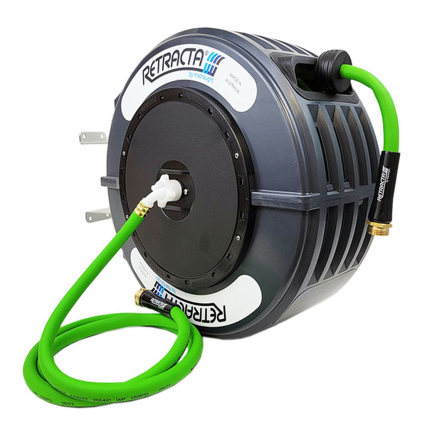  REDUCTUS 5/8 x 85 ft Retractable Garden Hose Reel, Wall Mount Retractable  Water Hose with 10 Pattern Hose Nozzle, Any Length Lock/180° Swivel Automatic  Hose Reels for Outside Garden Watering 