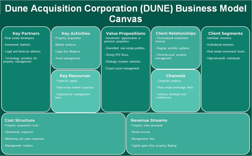 Corporación de adquisición de dunas (Dune): Canvas de modelo de negocio