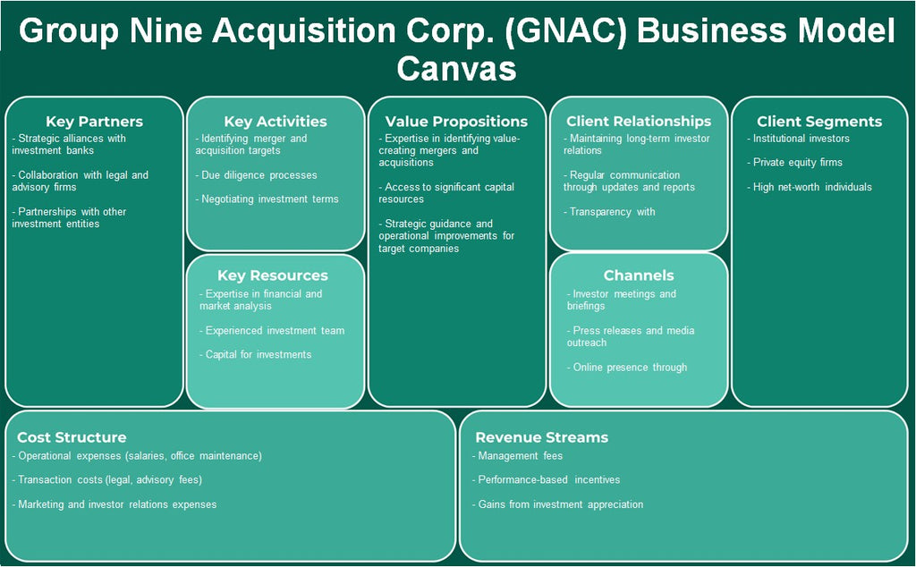 Grupo Nine Aquisição Corp. (GNAC): Canvas de modelo de negócios