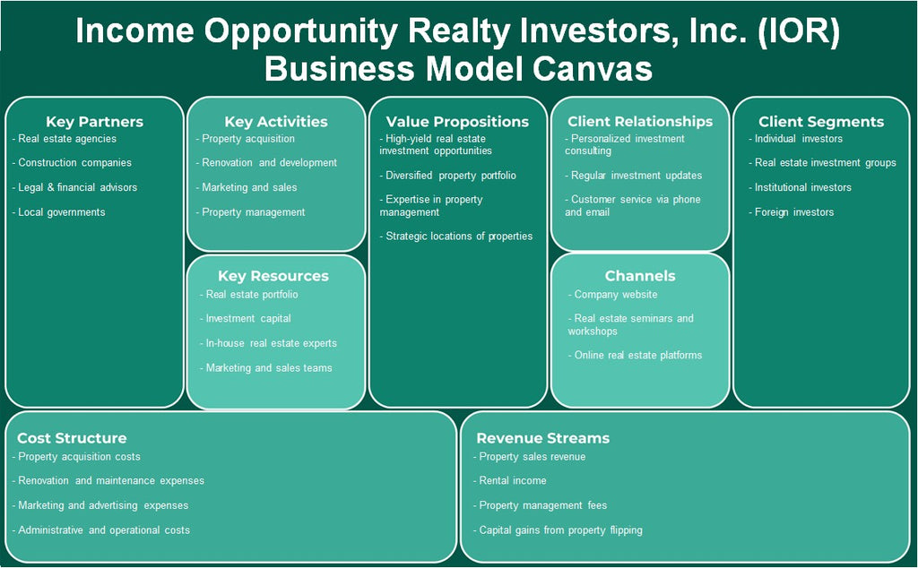 Oportunidade de renda Realty Investors, Inc. (IOR): Modelo de negócios Canvas