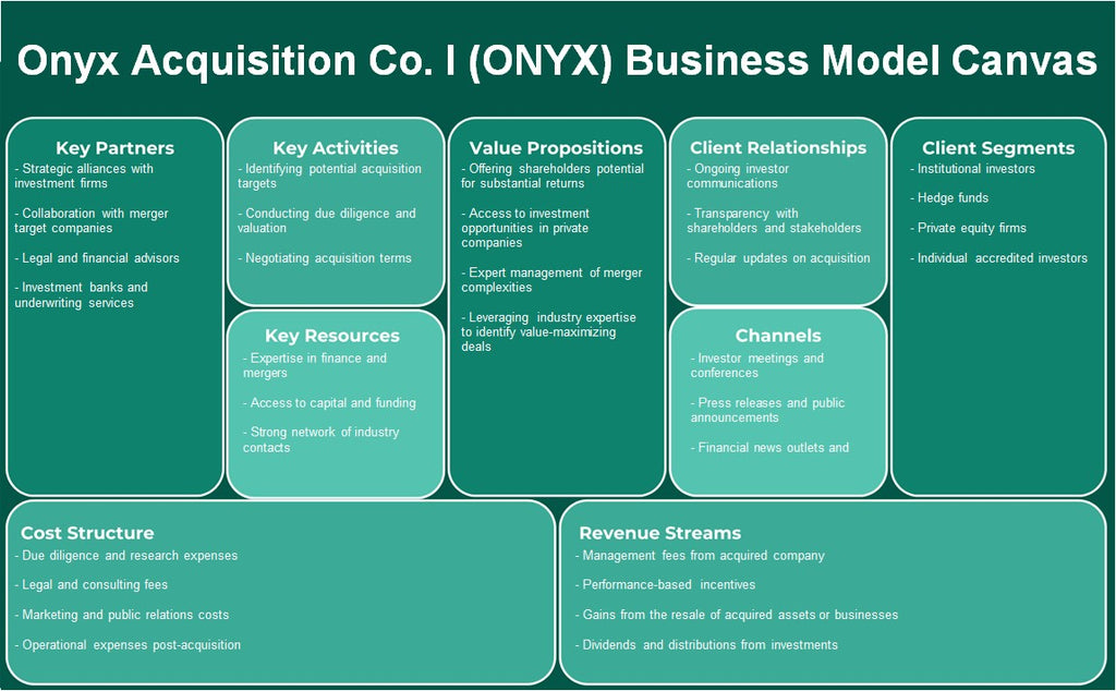 Onyx Adquisition Co. I (Onyx): Business Model Canvas