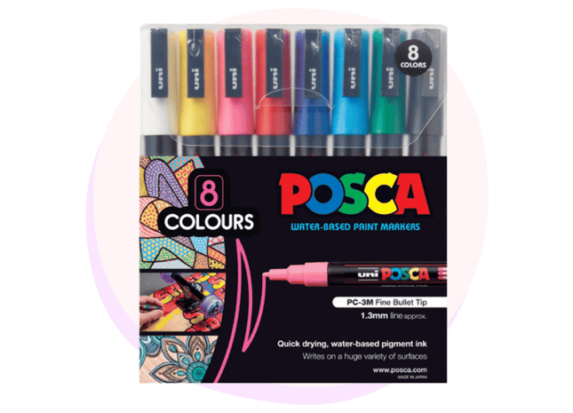 Posca Paint Marker Mixed Size Black&White Marker Pack (Set of 10) ,  Mitsubishi Uni Poster Color Marking Pen PC-1M, PC-3M, PC-5M, PC-8K, PC-17K  +