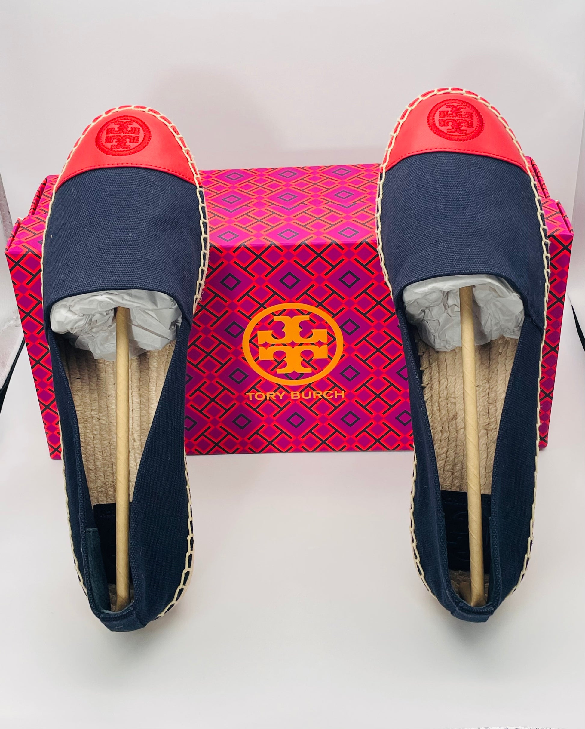 NWT Tory Burch Recycled Canvas Leather Navy Red Color Block Espadrille –  Fabulous Find