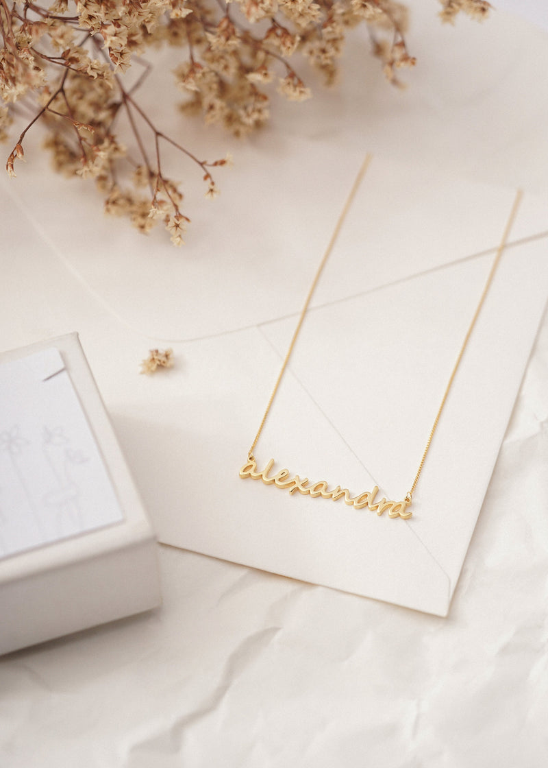 Gold Filled Name Necklace with Box Chain - Alexandra Font & Blaire Font