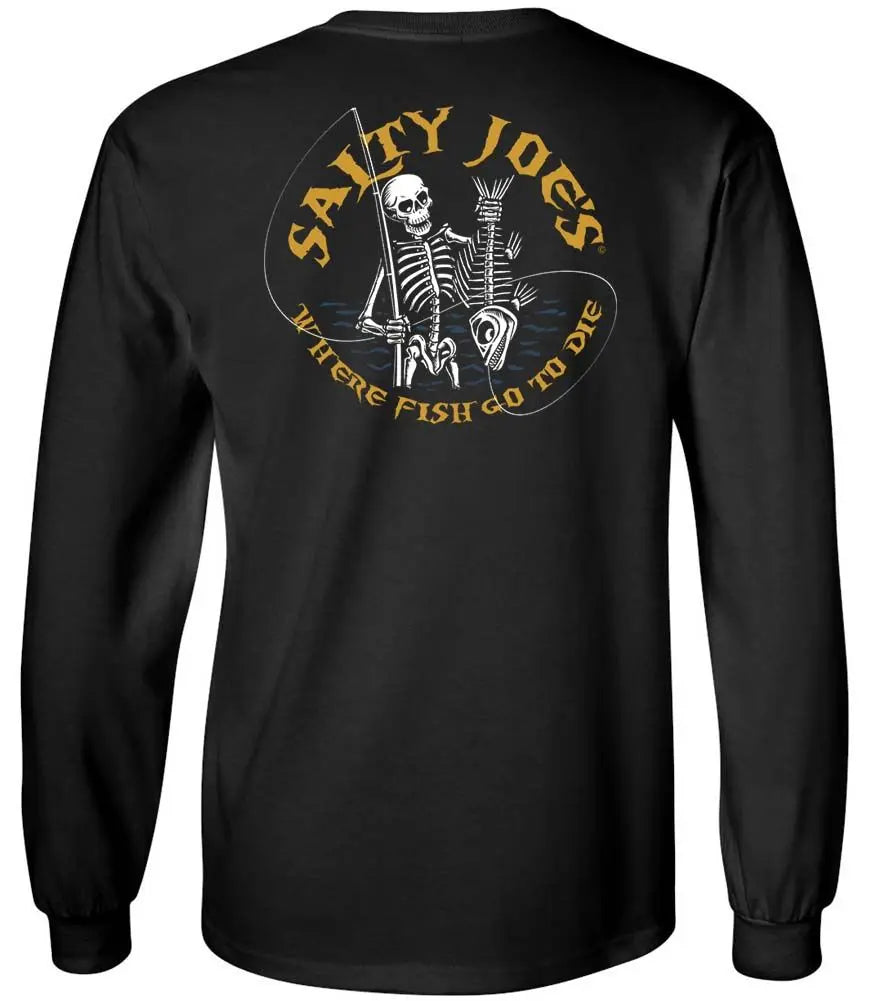 Salty Joe's Where Fish Go to Die Long Sleeve Fishing Shirt X-Large Tall / Black