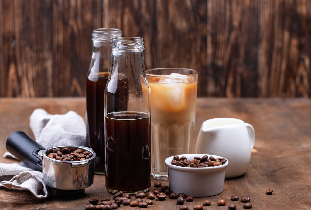 Cold brew coffee with ice and milk , trendy refreshing drink