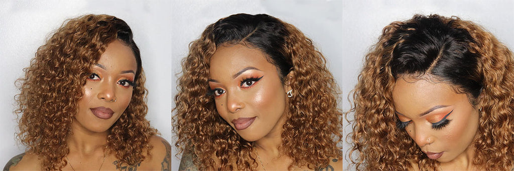 1b 30 water wave short curly hair bob wig with black roots