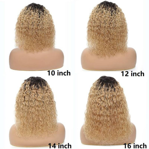 1b 30 deux tons ombre couleur fraise miel blonde courte perruque de cheveux humains bouclés