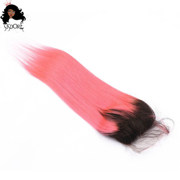 light pink straight 4x4 lace closure with black roots