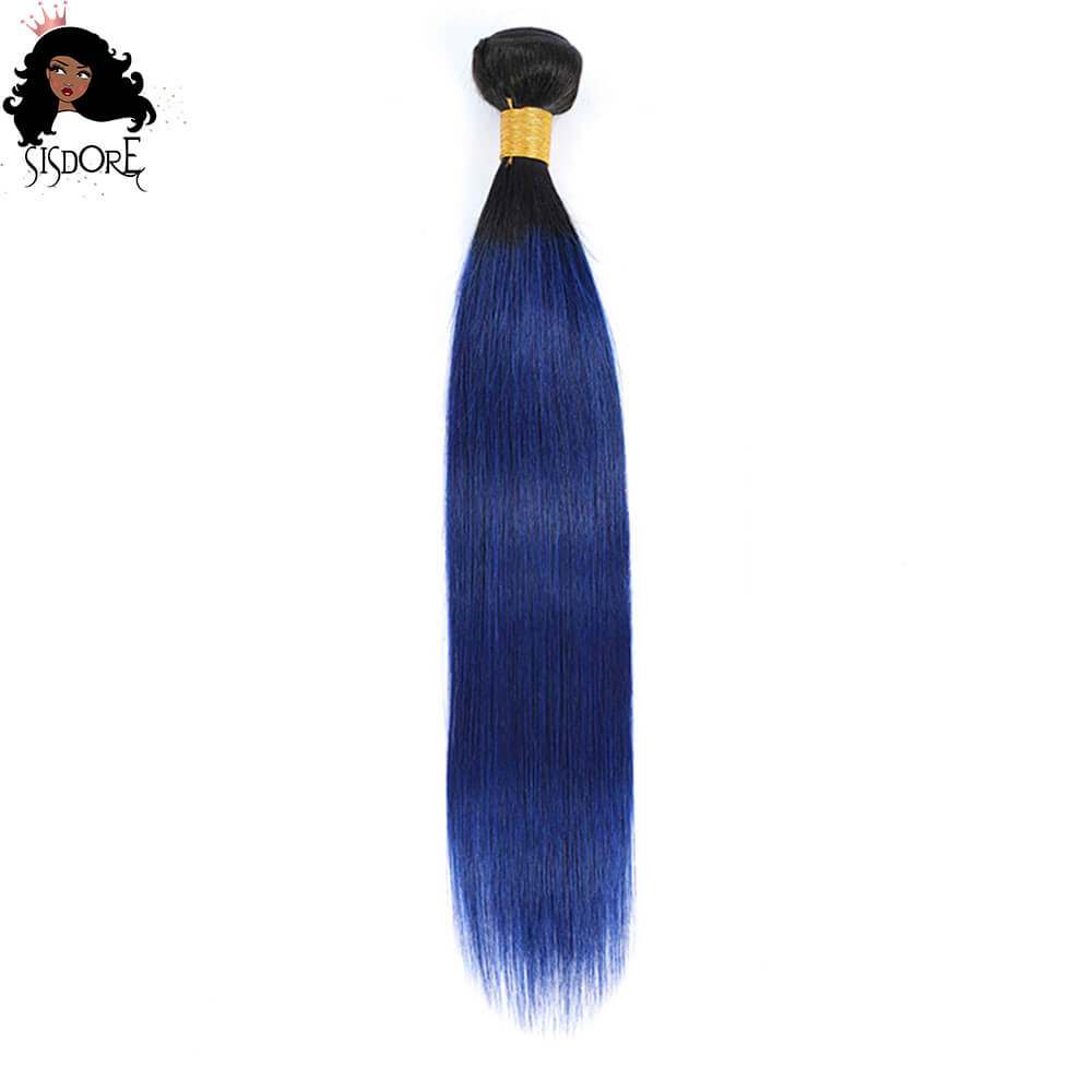 Faisceaux de cheveux humains raides bleu foncé noir ombre cheveux 1b bleu