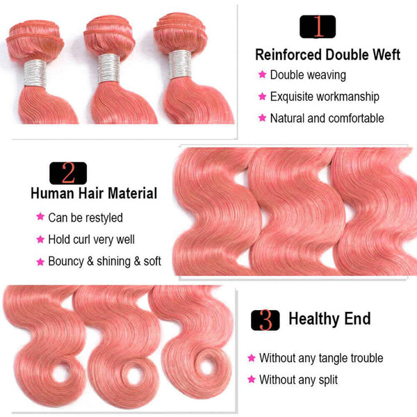 Paquetes de cabello rosa claro onda corporal