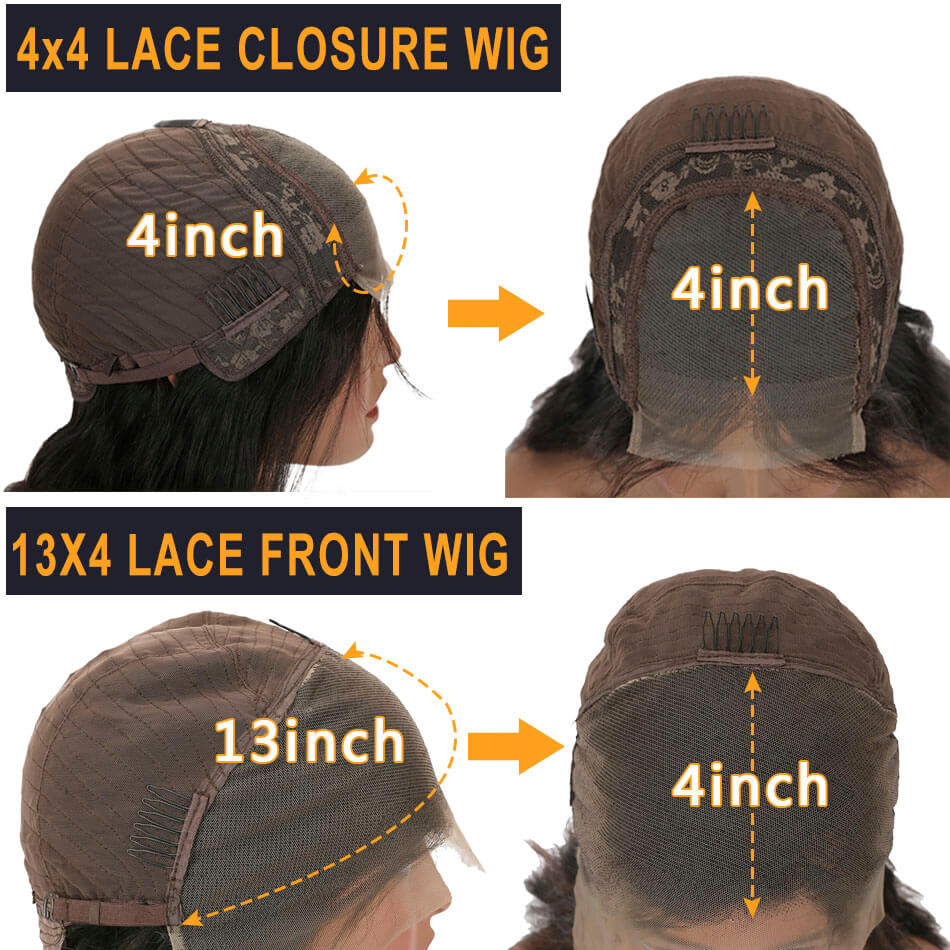 4x4 lace closure wig cap compared with 13x4 lace front wig cap