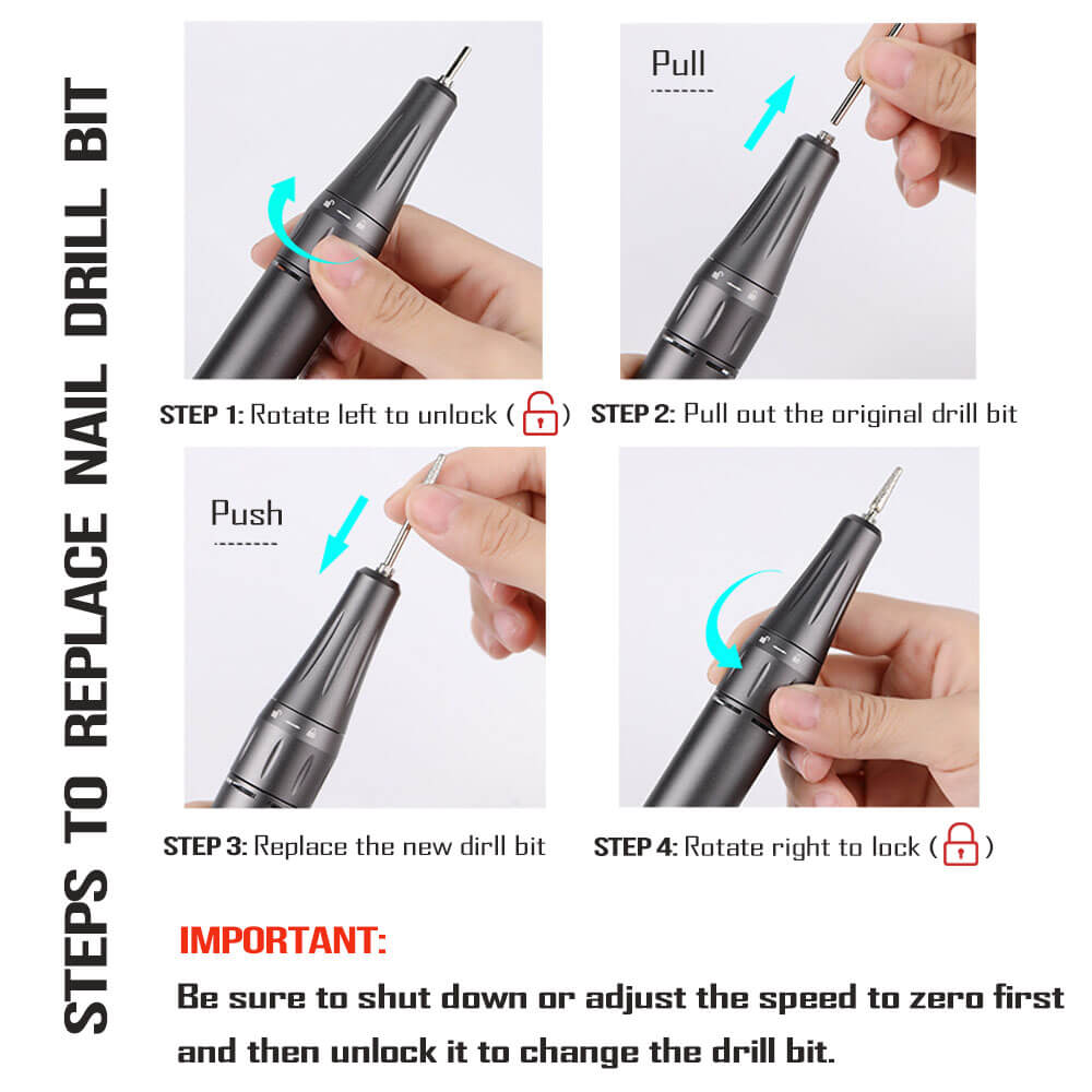Steps to replace electric nail drill bit