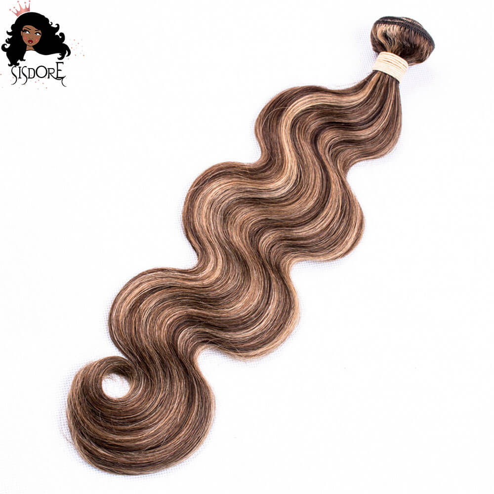 Piano Color Strawberry Blonde With Brown Highlight Color Body Wave Human Hair Bundles