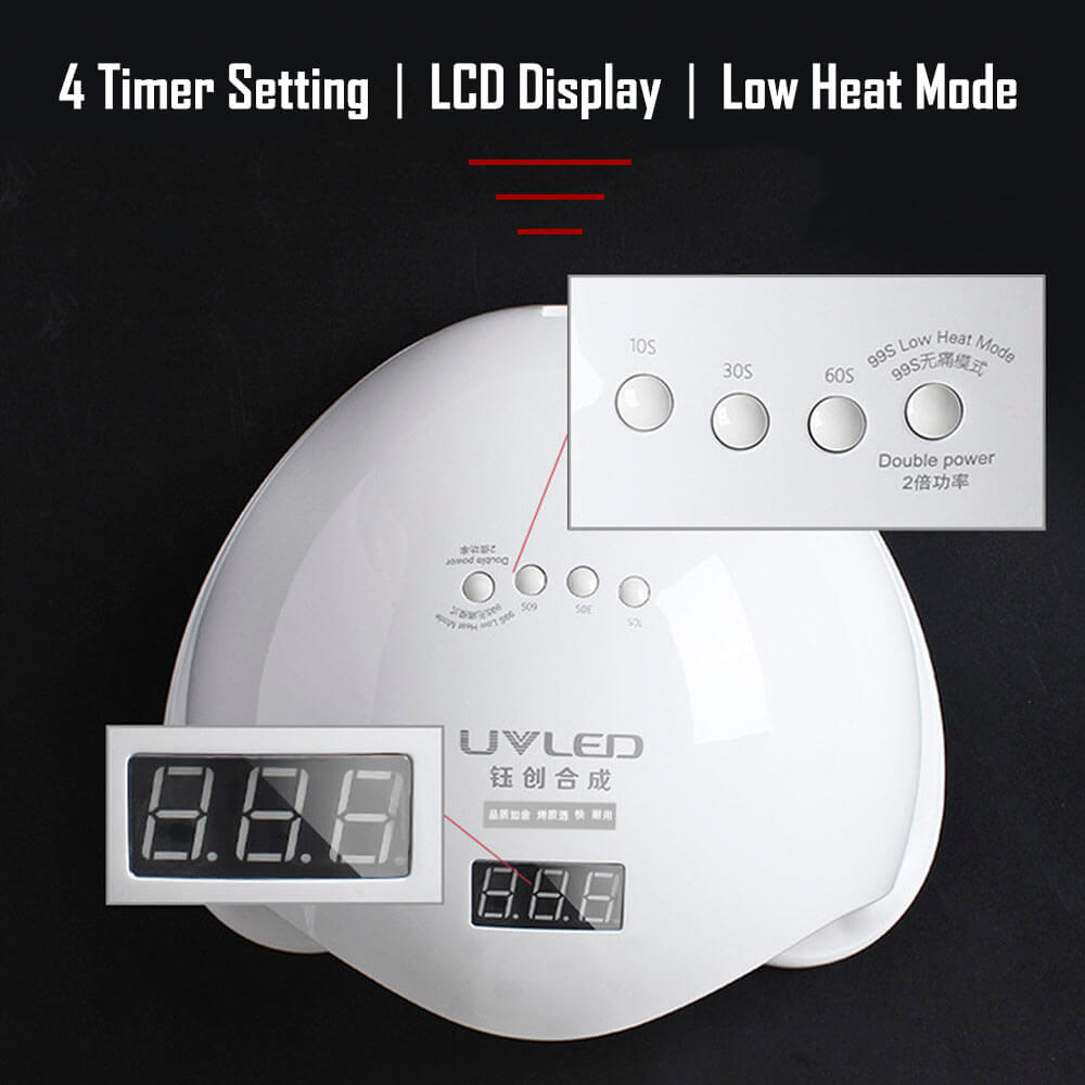 Lámpara LED UV para secador de uñas de gel con pantalla LCD de 4 configuraciones de temporizador y modo de baja temperatura