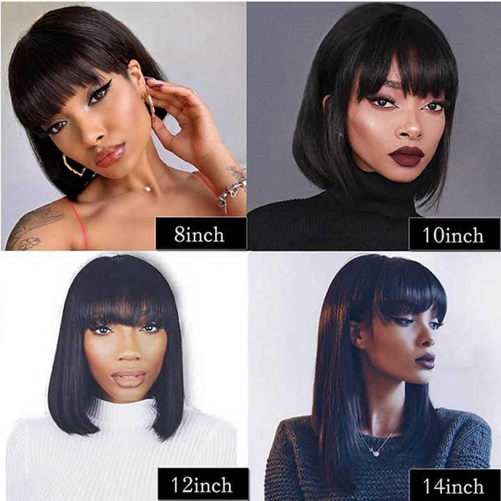 black straight bob human hair lace wigs with bangs