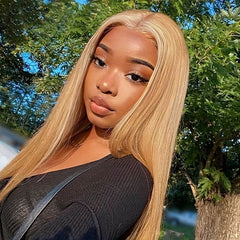 Honey blonde human hair lace front wig