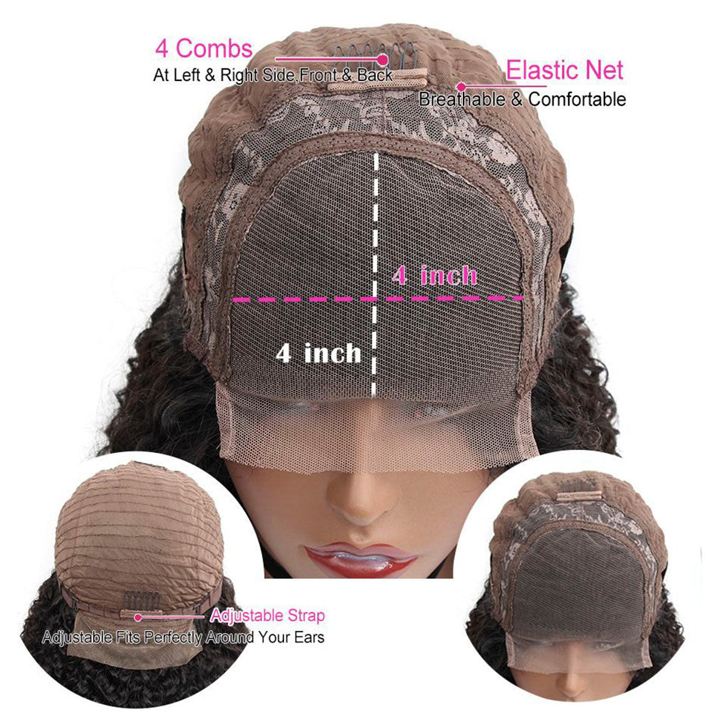 Bonnet de perruque à fermeture en dentelle 4 par 4 avec peignes et sangle réglable