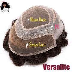 Sistema de reemplazo de cabello VERSALITE Toupee para hombres Prótesis de cabello humano masculino mono durable con base de PU y encaje